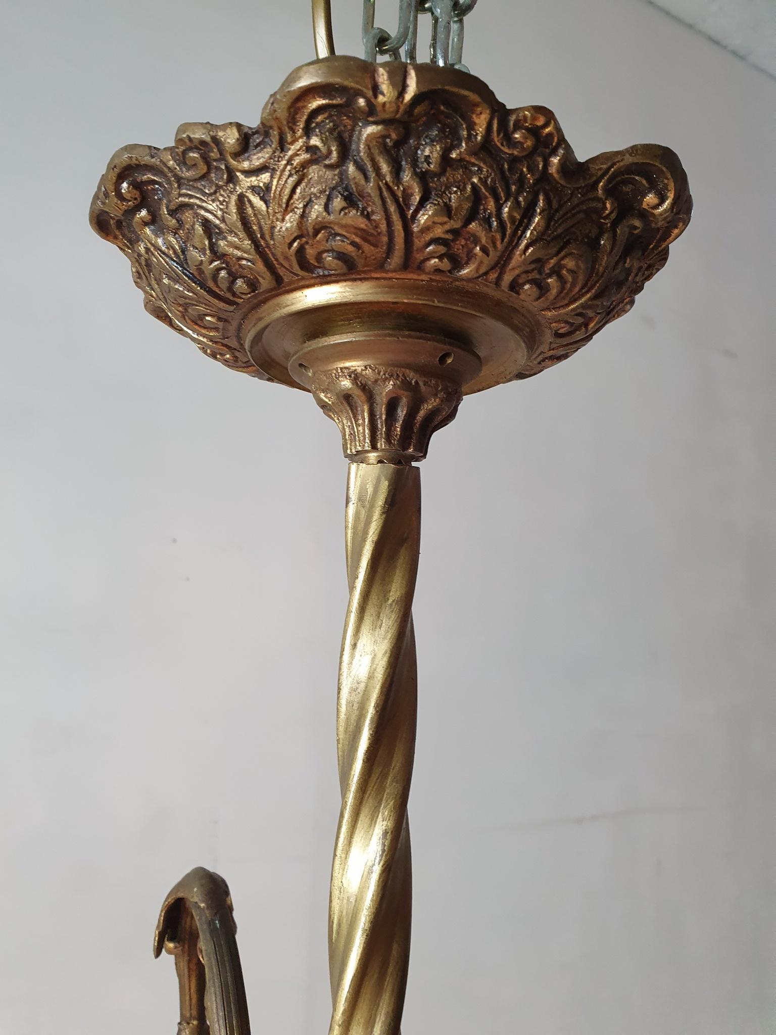 Murano Art Noveau Chandelier in Bronze and Glass Beads 3