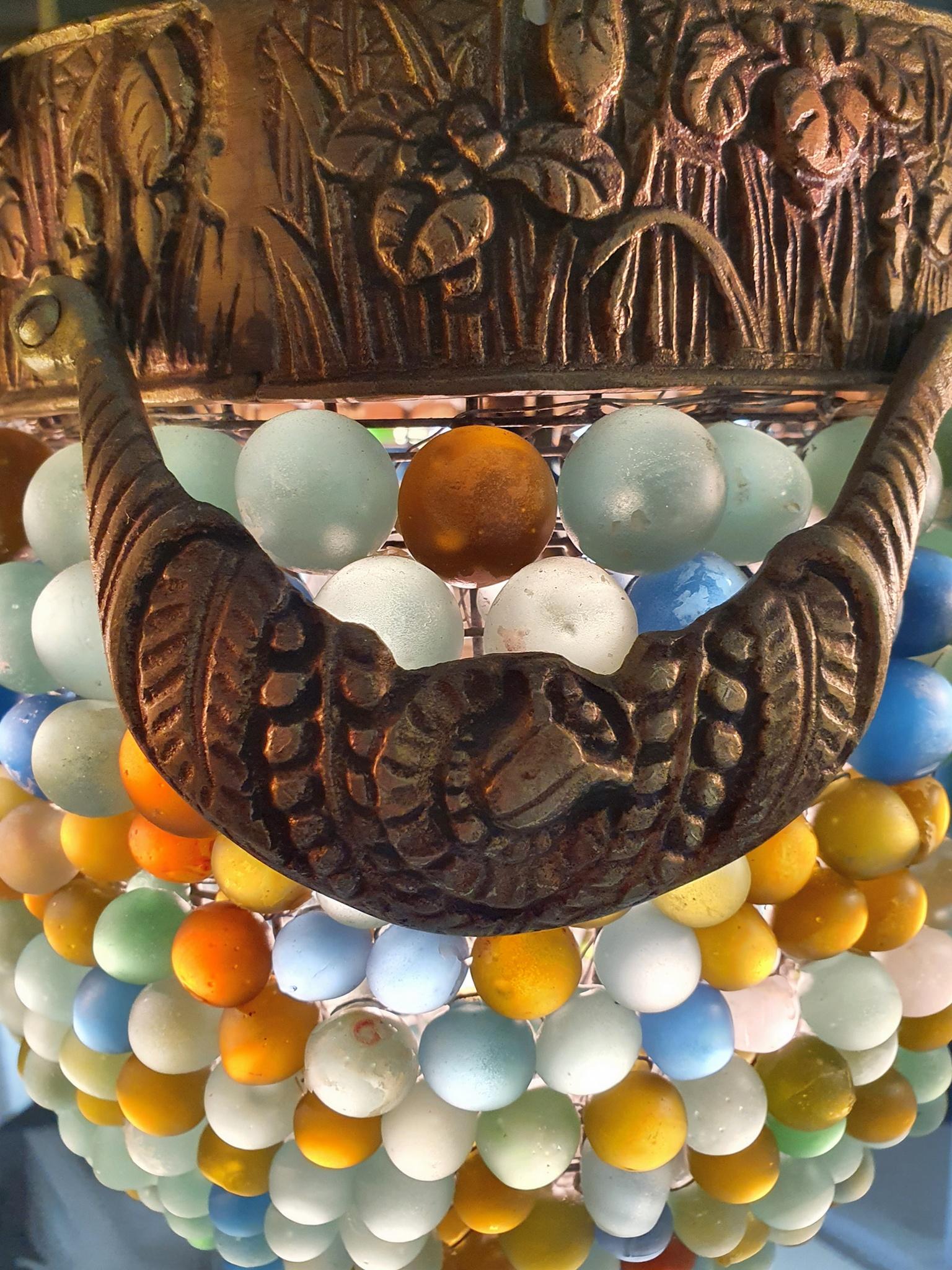 Murano Art Noveau Chandelier in Bronze and Glass Beads 5