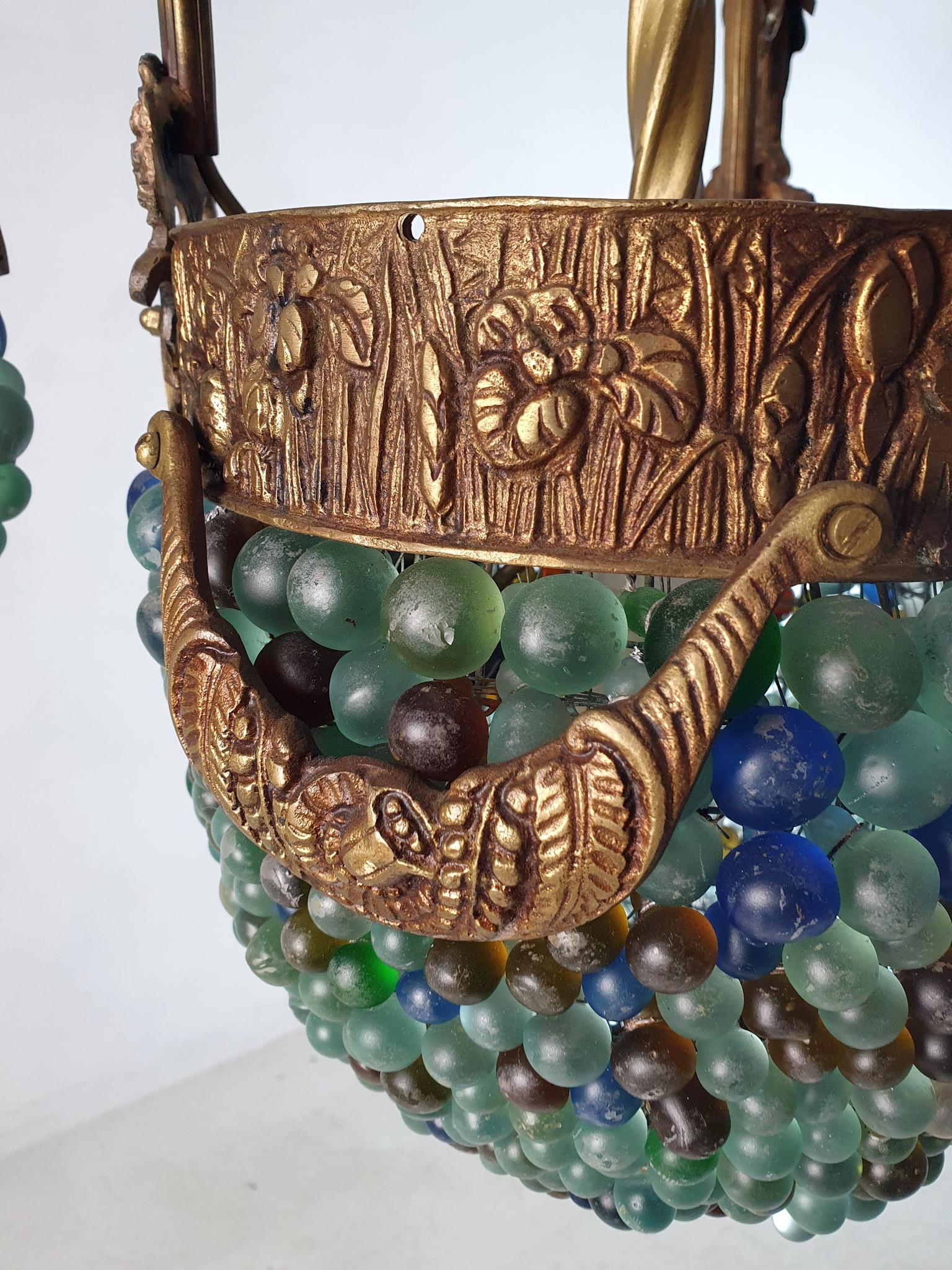 Murano Art Noveau Chandelier in Bronze and Glass Beads In Good Condition In Albano Laziale, Rome/Lazio