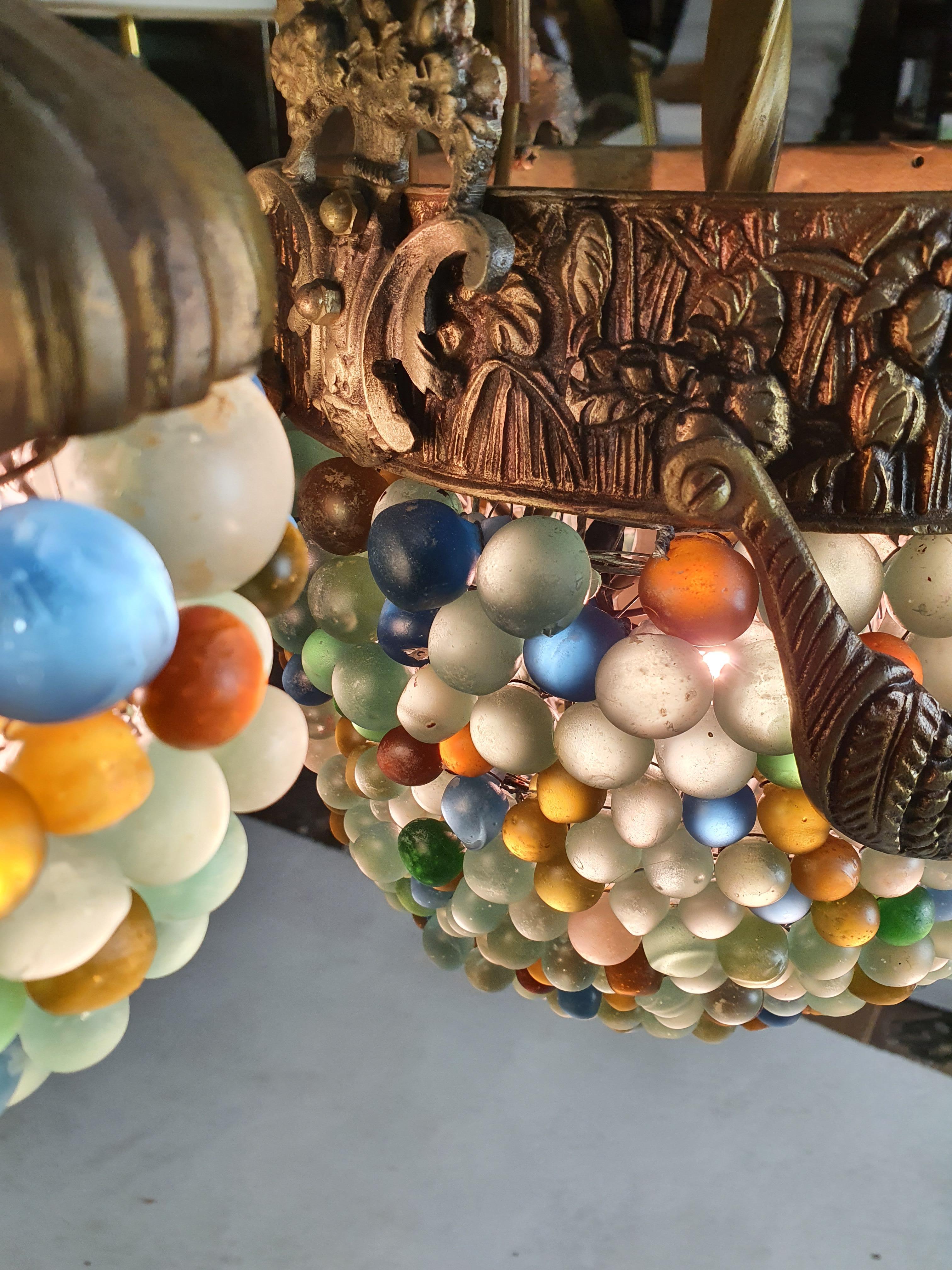 Murano Art Noveau Chandelier in Bronze and Glass Beads 2