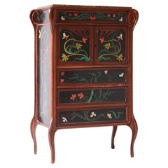 Rare Italian Liberty Style/Art Nouveau Commode with Painted Wood Inlays