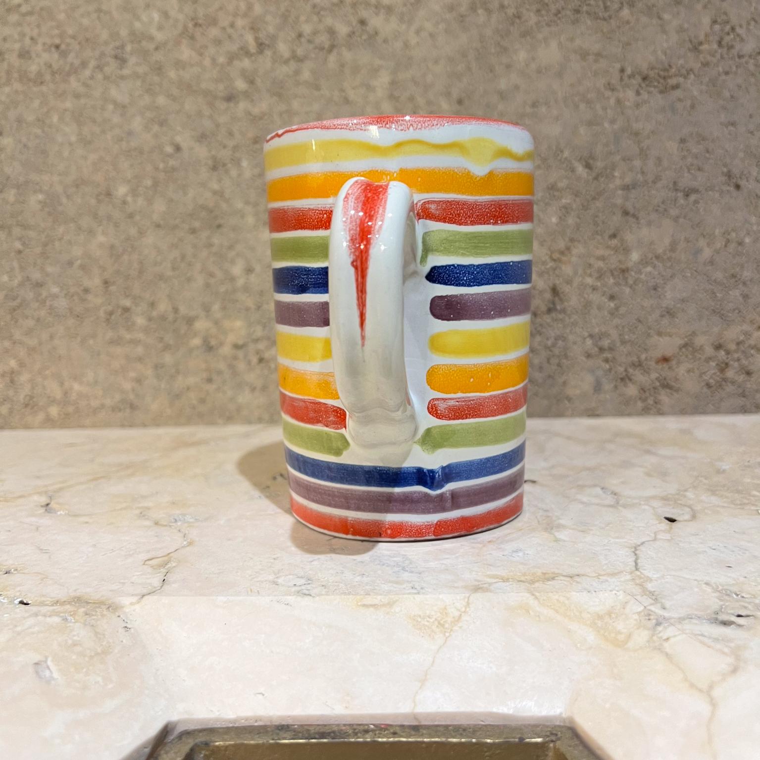 Mid-Century Modern Italian Art Pottery Coffee Mug Striped Rainbow Color For Sale