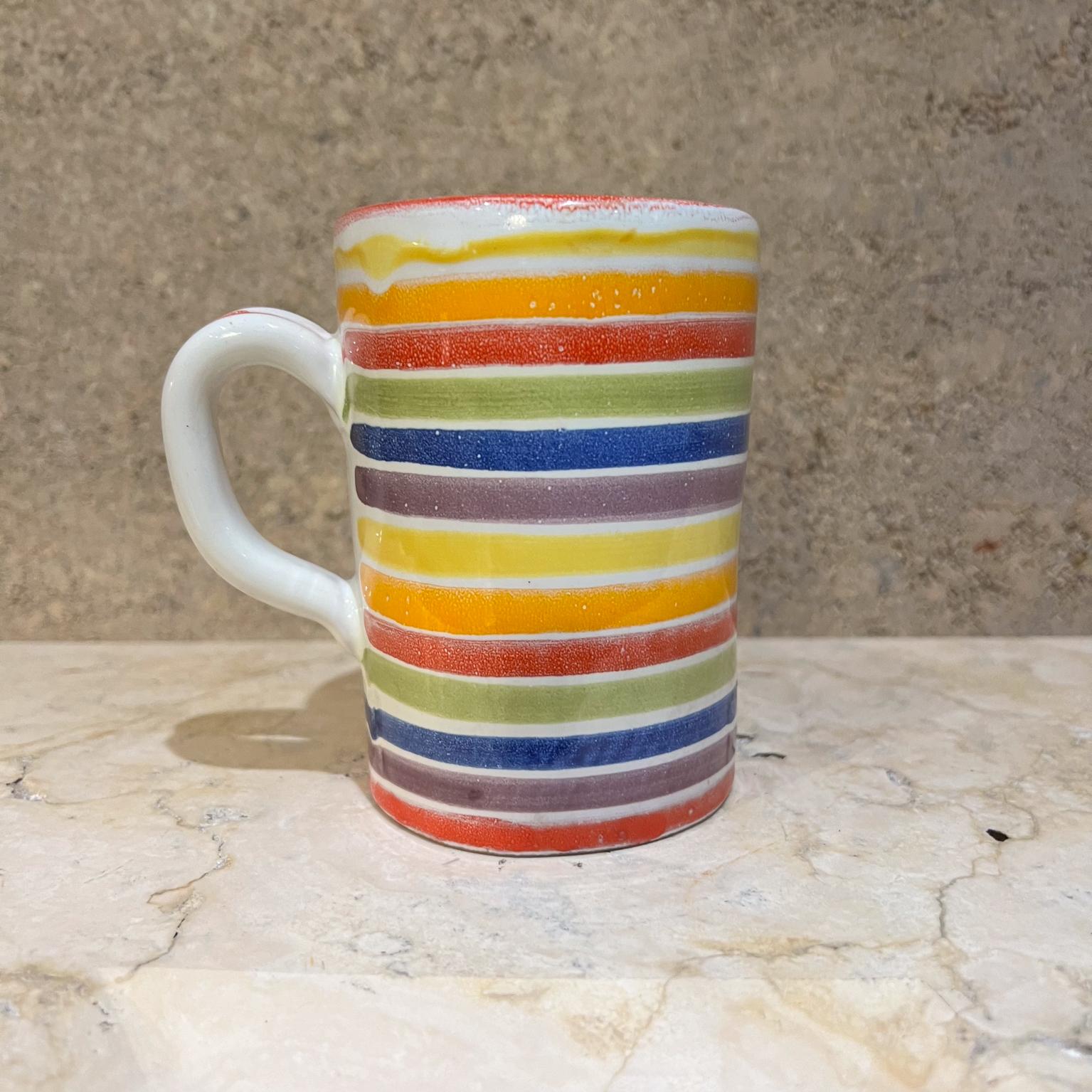 Italian Art Pottery Coffee Mug Striped Rainbow Color In Good Condition In Chula Vista, CA