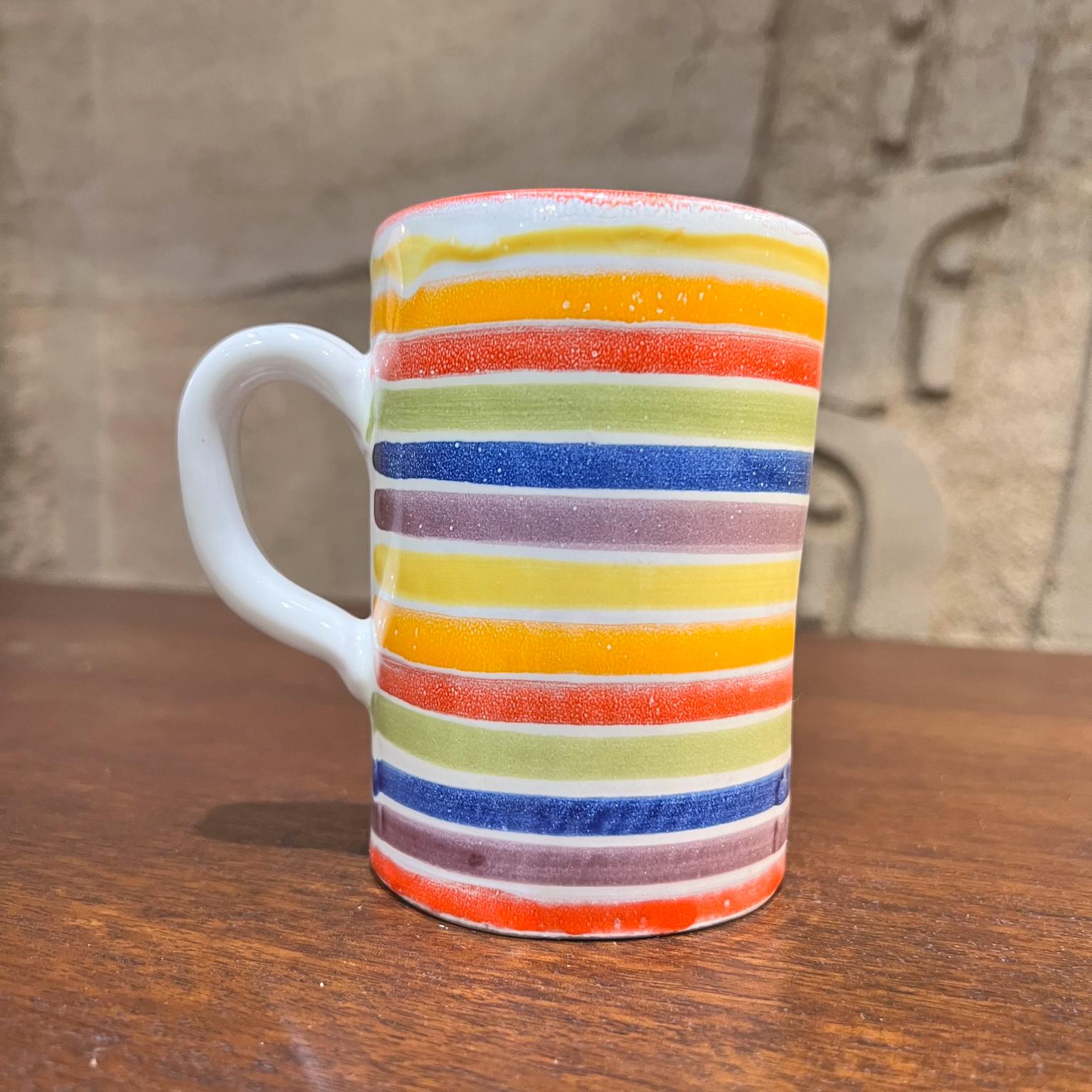 Italian Art Pottery Coffee Mug Striped Rainbow Color For Sale 4
