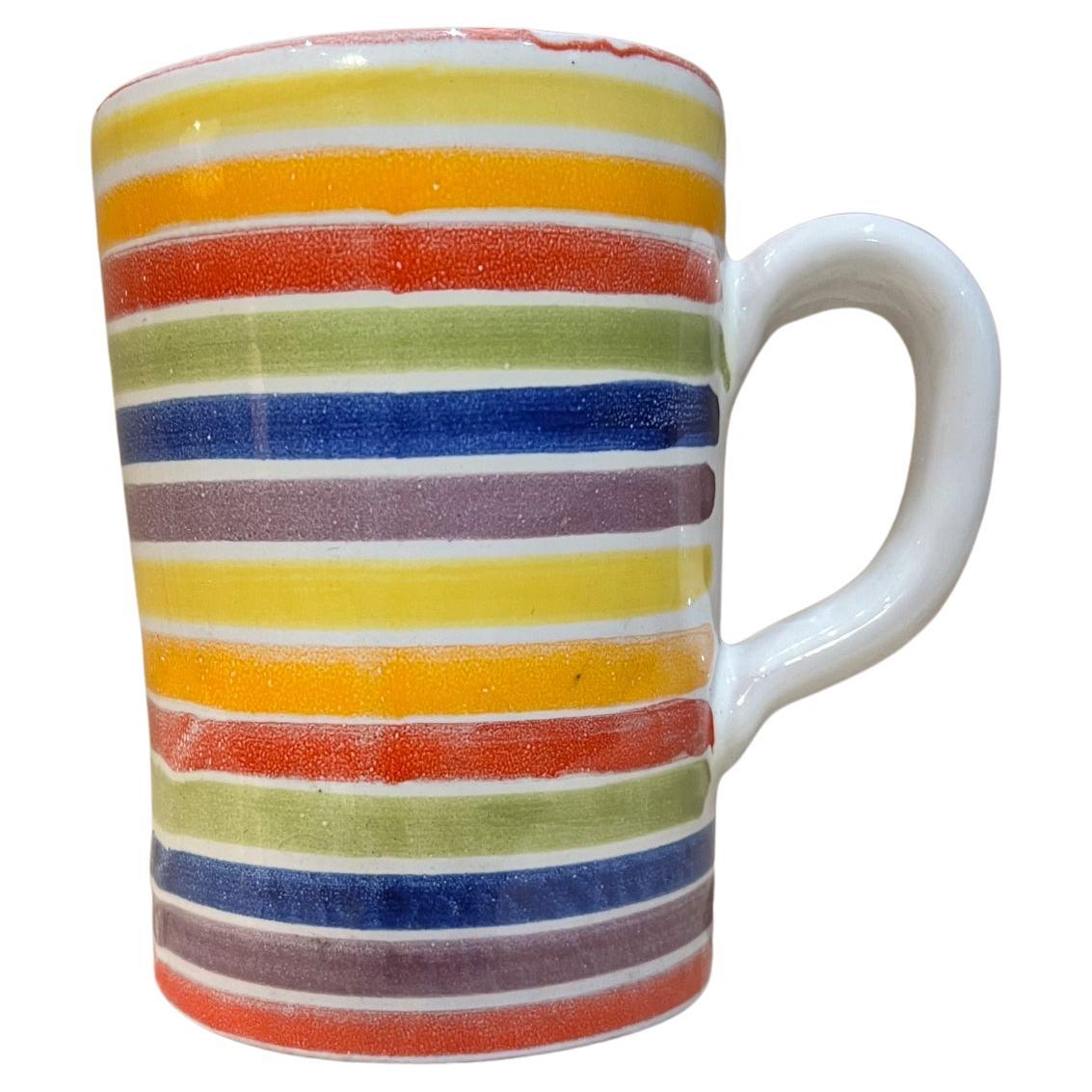 Italian Art Pottery Coffee Mug Striped Rainbow Color For Sale