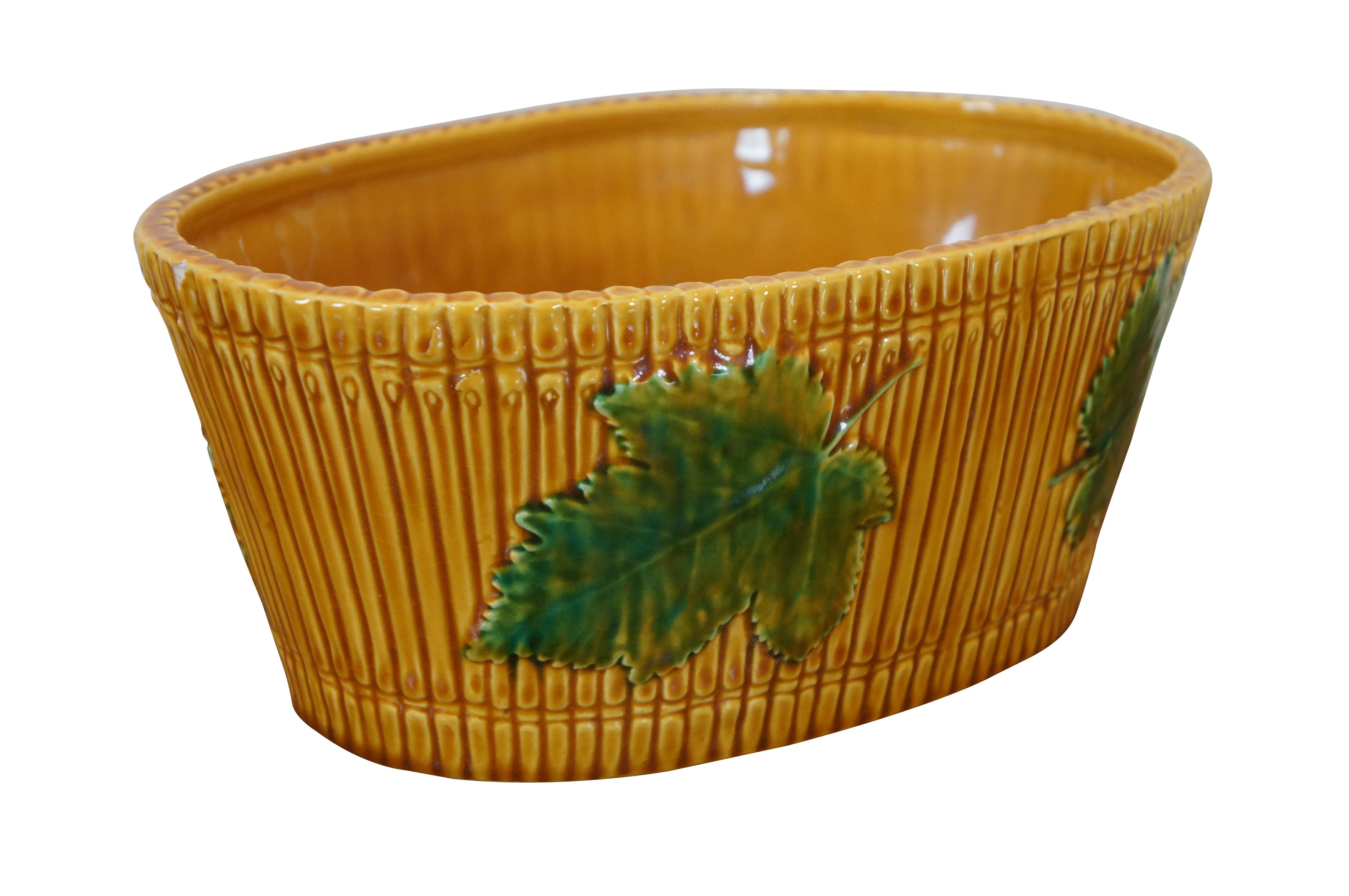 Italian Art Pottery Oval Centerpiece Basket Bowl Jardiniere Planter 11