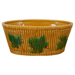 Antique Italian Art Pottery Oval Centerpiece Basket Bowl Jardiniere Planter 11"