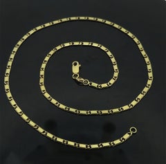 Italian Art Solid 18k Yellow Gold Fancy Flat Etched Grooved Link Chain Necklace