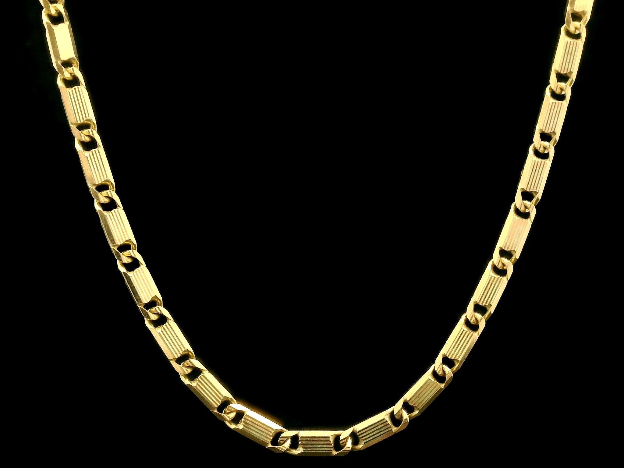 Collier à maillons en or jaune massif 18 carats, gravé à plat et rainuré, de style italien Pour femmes en vente
