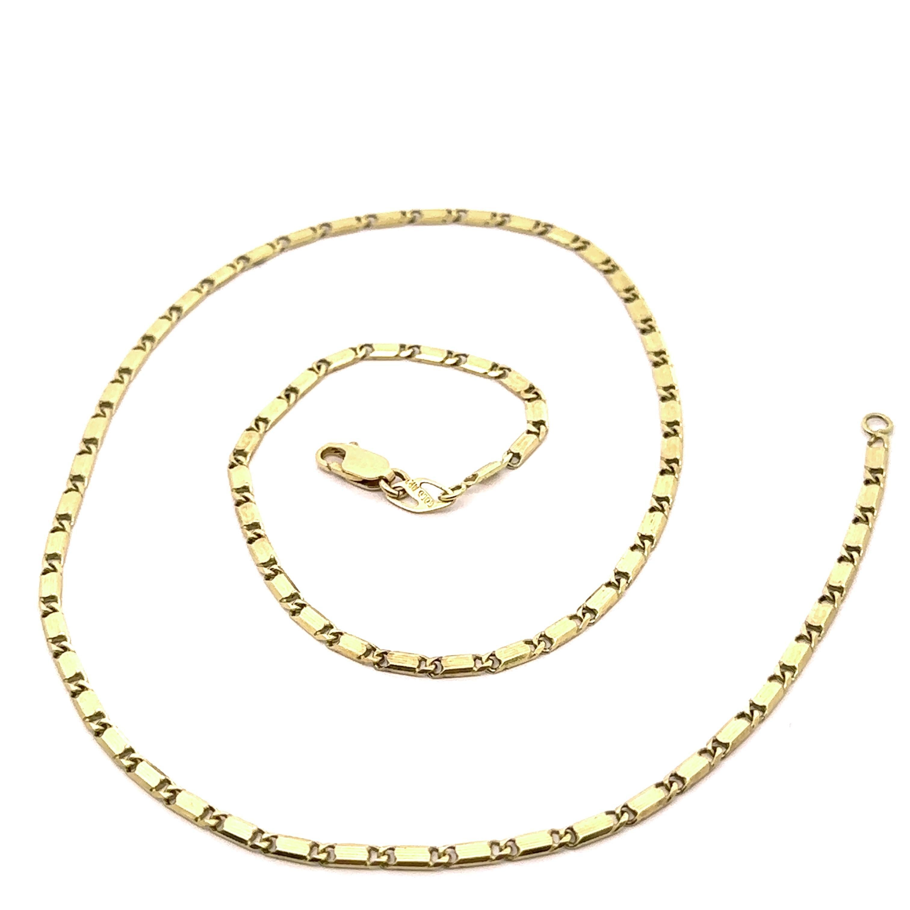 Collier à maillons en or jaune massif 18 carats, gravé à plat et rainuré, de style italien en vente 1