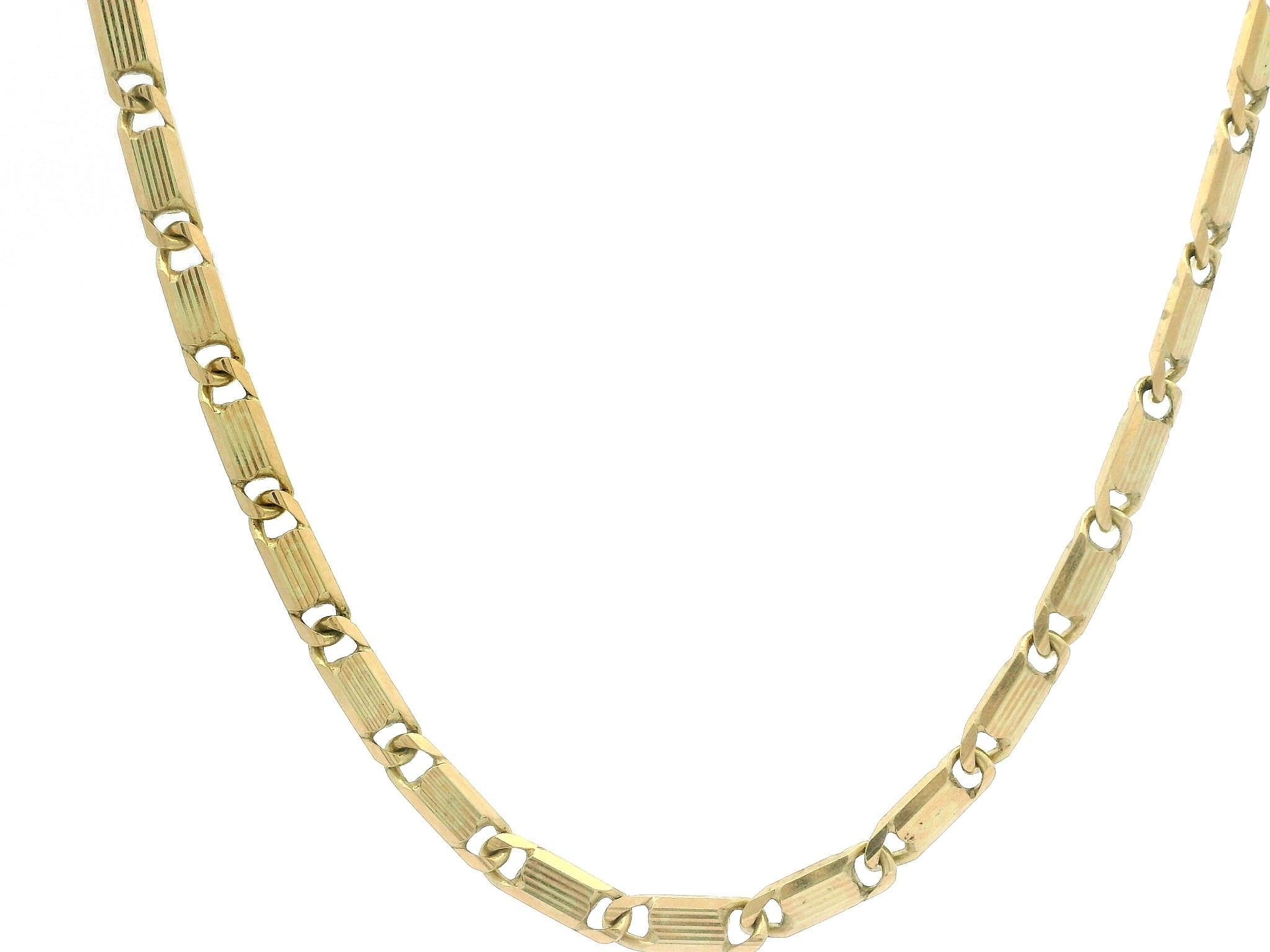 Collier à maillons en or jaune massif 18 carats, gravé à plat et rainuré, de style italien en vente 3