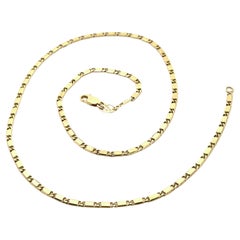 Italian Art Solid 18k Yellow Gold Fancy Flat Etched Grooved Link Chain Necklace