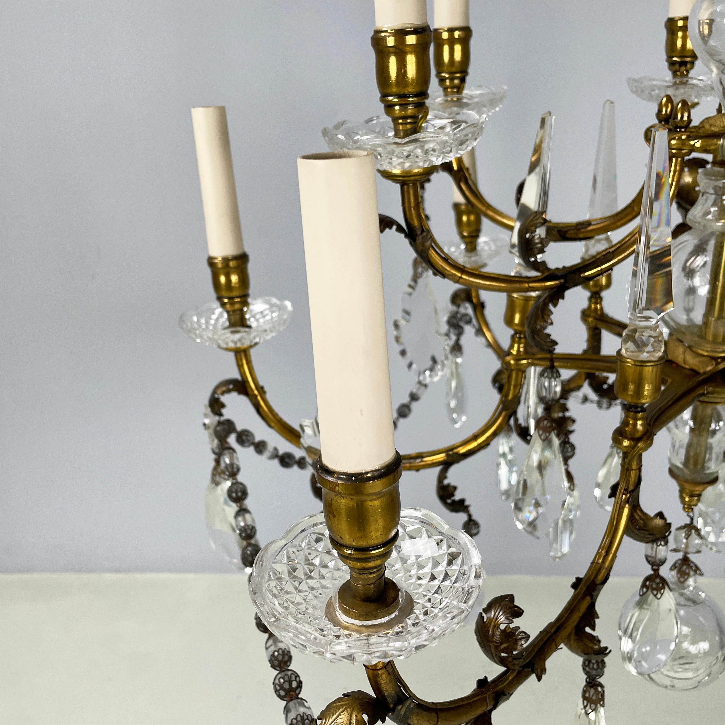Italian arte deco Glass drop chandelier with brass structure, 1900-1950s For Sale 6