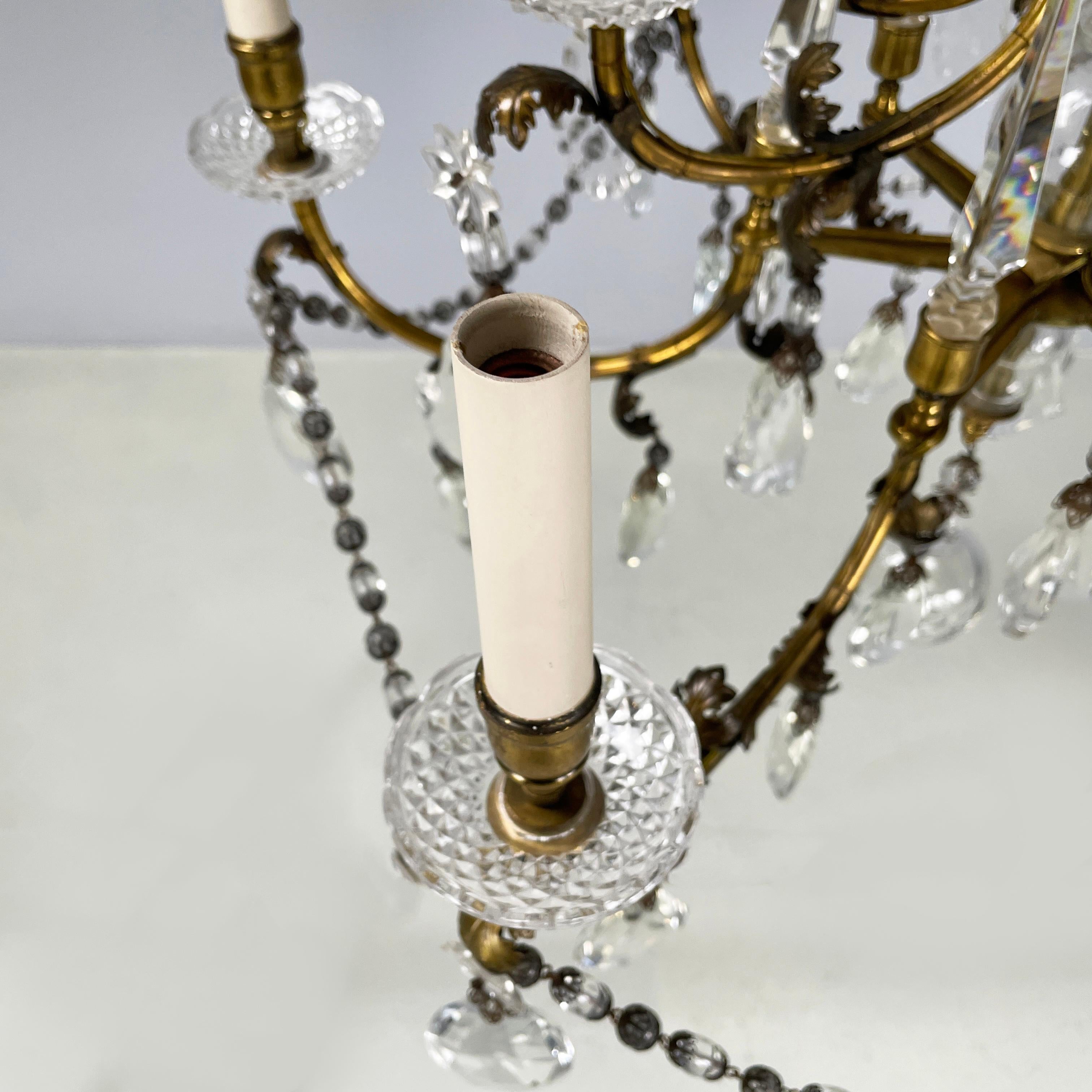 Italian arte deco Glass drop chandelier with brass structure, 1900-1950s For Sale 7