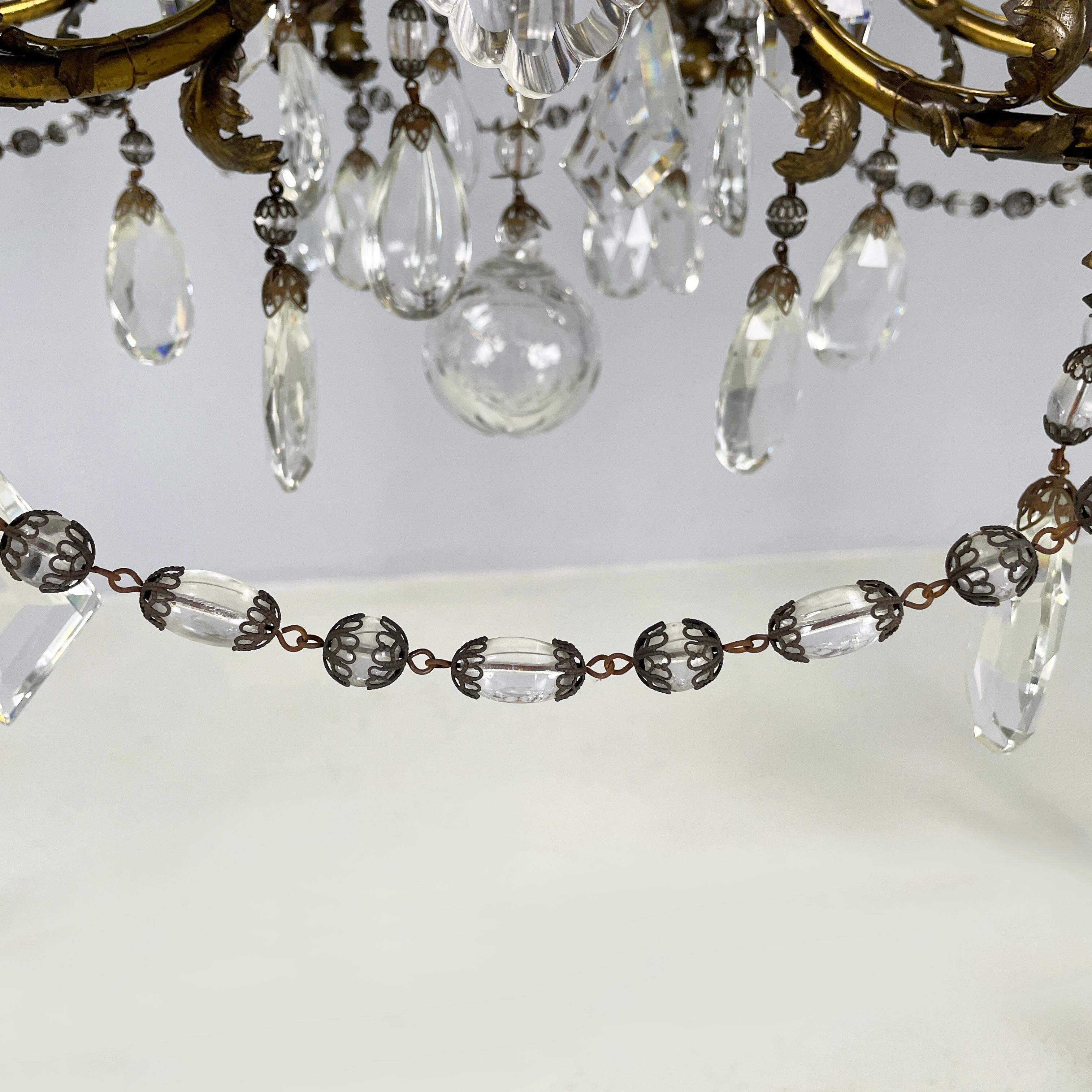 Italian arte deco Glass drop chandelier with brass structure, 1900-1950s For Sale 11