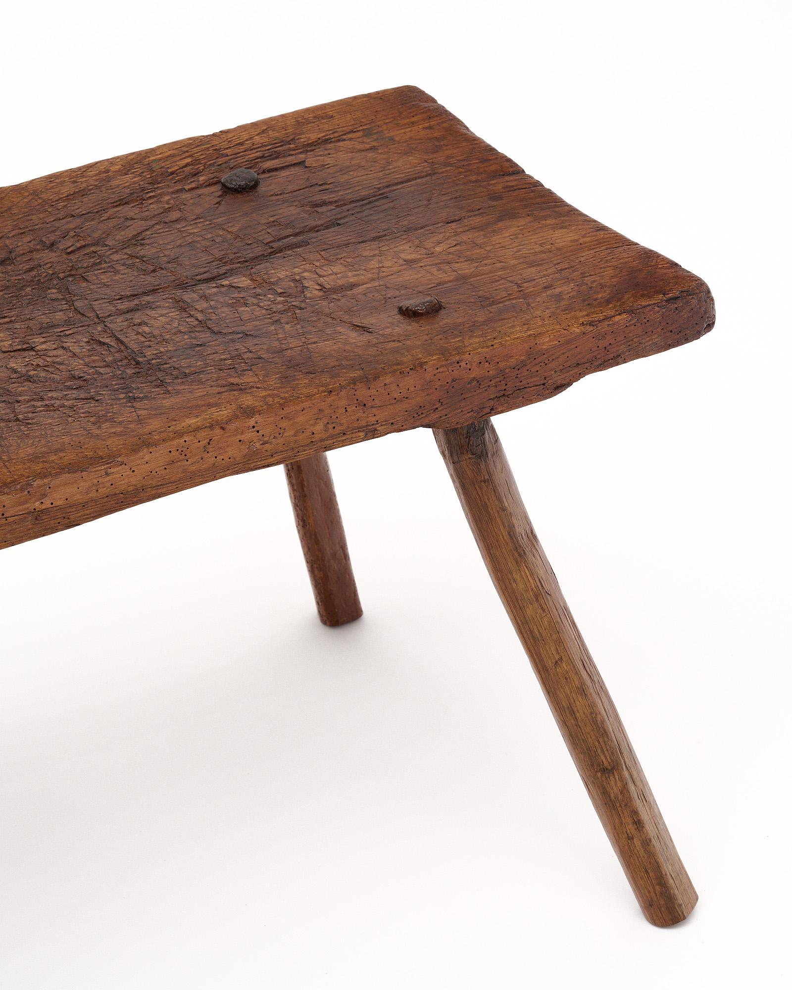 Shepherd table from the Dolomites in Italy. Original patina to the chestnut wood. It is crafted with peg joinery. This piece has four legs supporting a single-plank top.