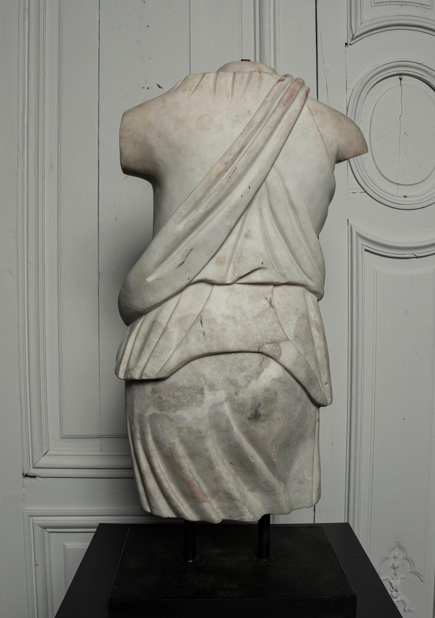 Hand-Carved Italian Artemis Marble Torso For Sale