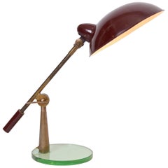 Italian Articulated Desk Lamp with glass base, circa 1950