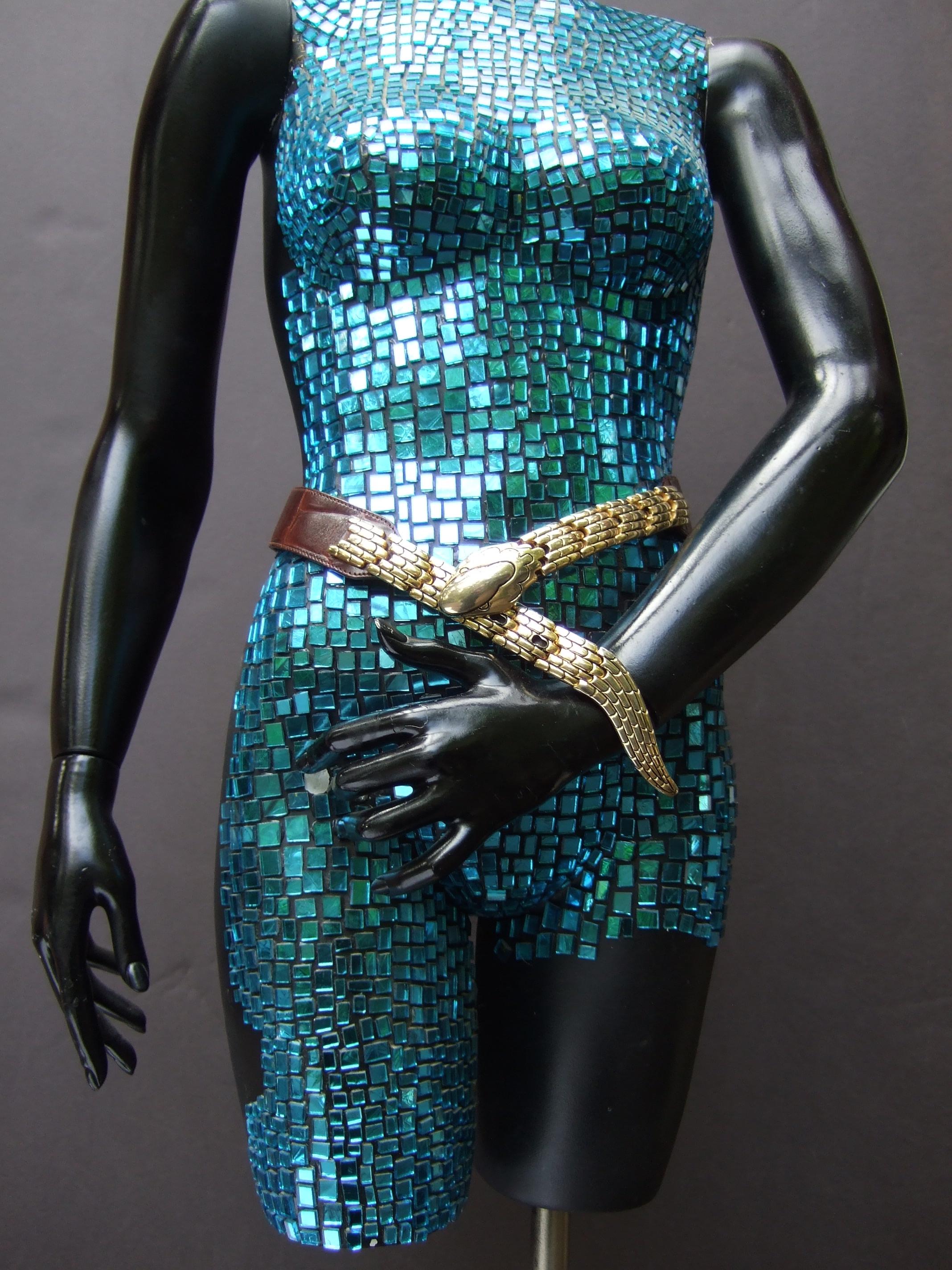 Italian Brown Leather Articulated Gilt Metal Snake Design Belt c 1980s Accessoires Riemen & bretels Riemen 