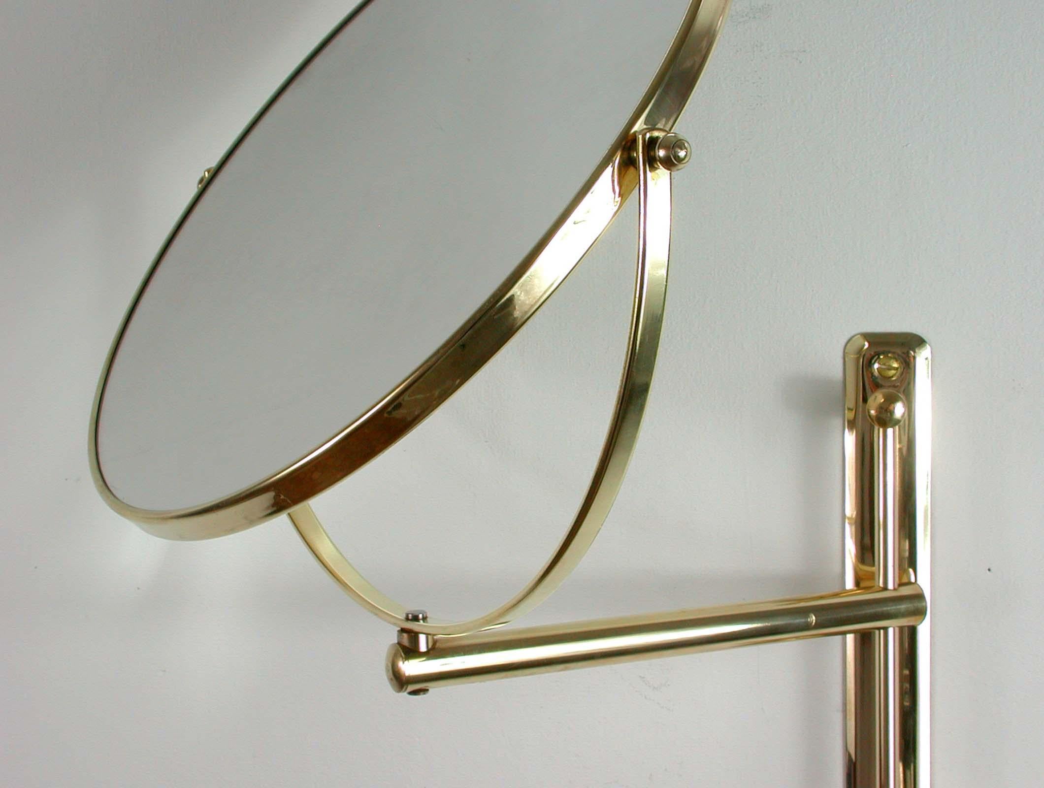 Mid-Century Modern Italian Articulating and Adjustable Brass Vanity 2-Sided Wall Mirror, 1950s For Sale