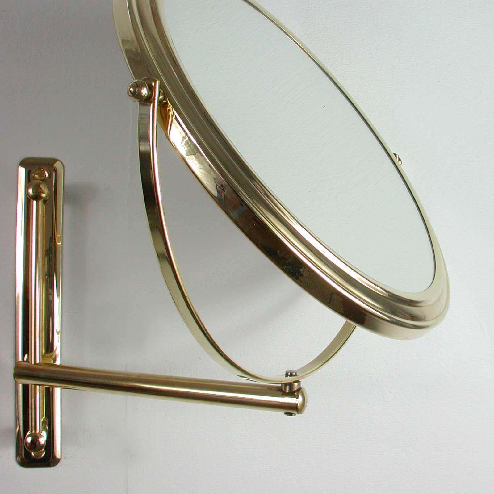 Mid-20th Century Italian Articulating and Adjustable Brass Vanity 2-Sided Wall Mirror, 1950s For Sale