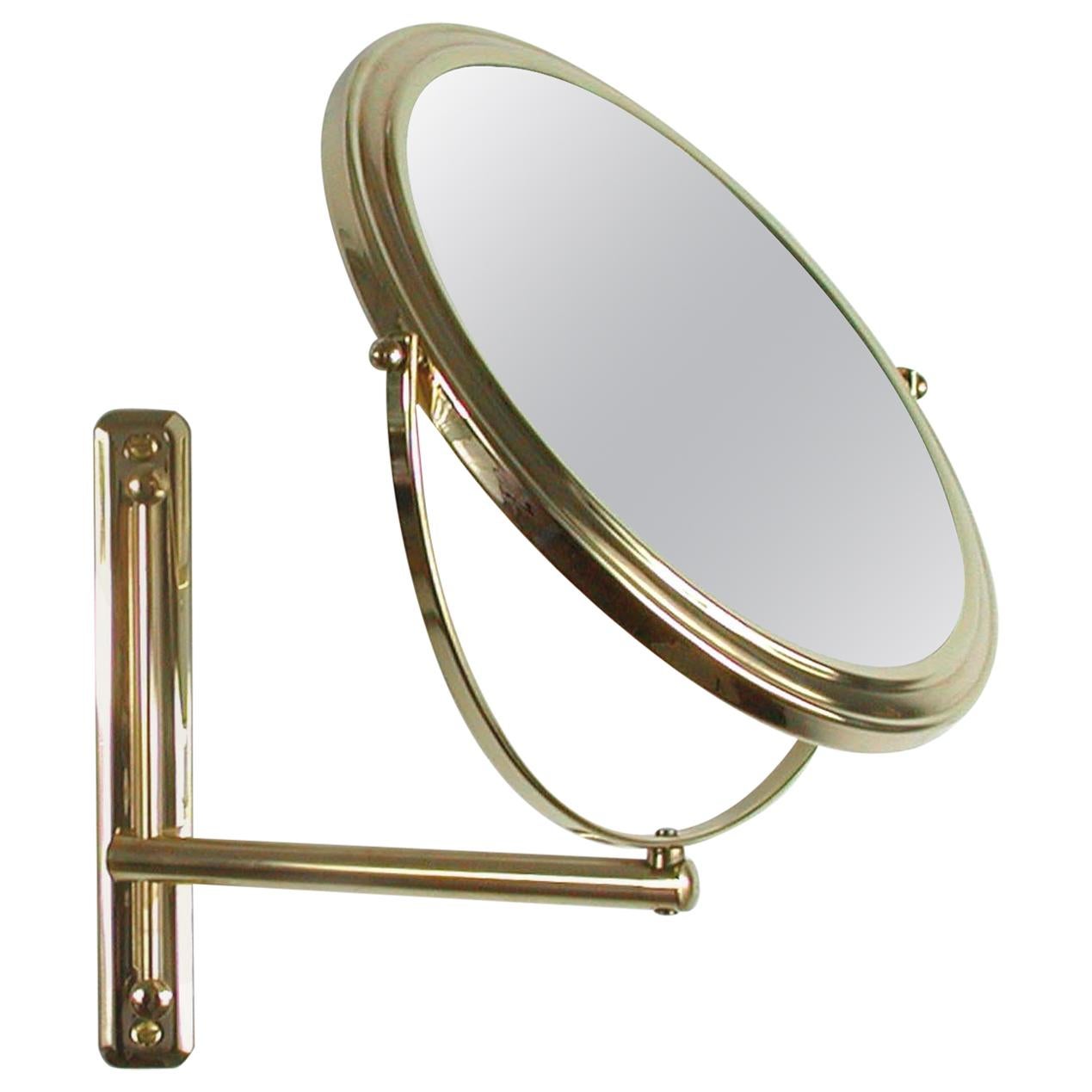 Italian Articulating and Adjustable Brass Vanity 2-Sided Wall Mirror, 1950s