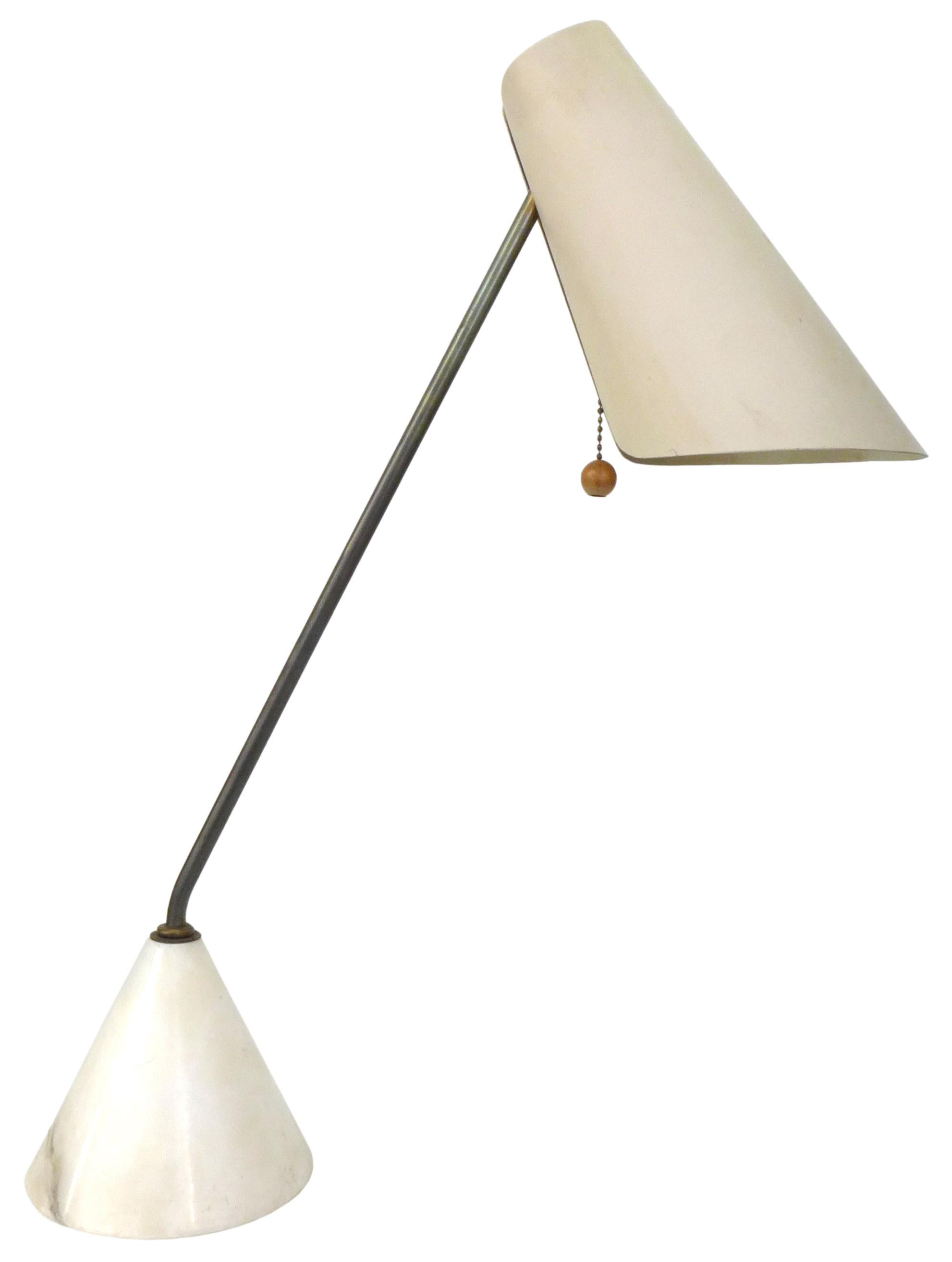 Mid-Century Modern Italian Articulating Steel, Brass & Marble Desk Lamp by Raymor For Sale