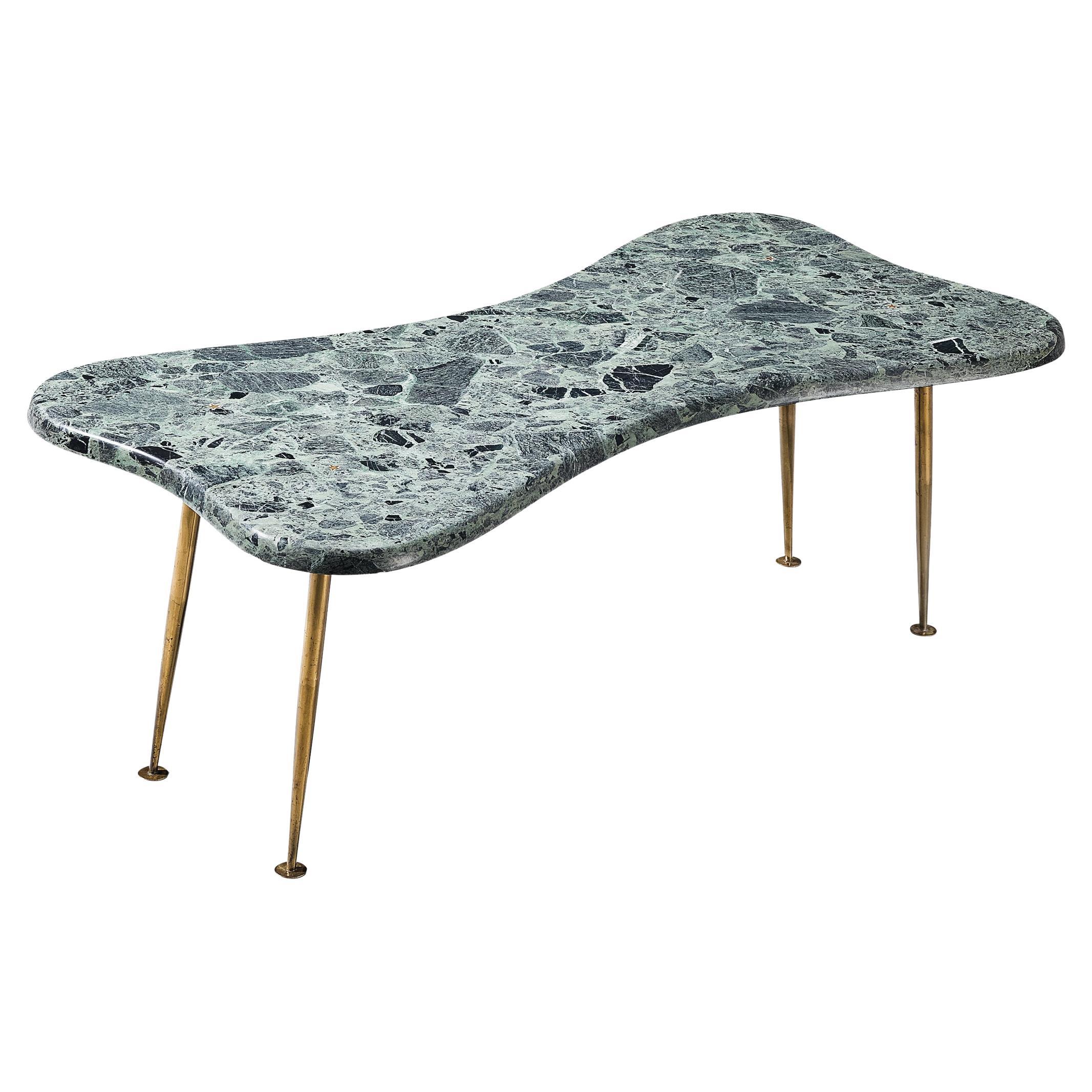 Italian Artisan Coffee Table in Marble, Brass and Bronze  For Sale