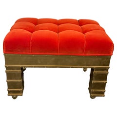 Italian Artisan Crafted Brass and Velvet Benches on Casters, '4 Avail'