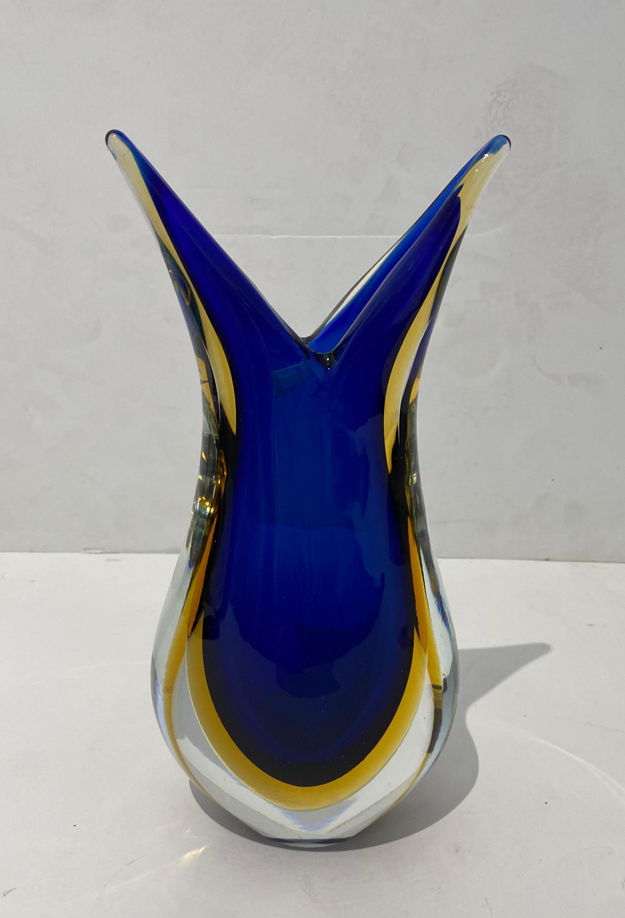 Art Glass Italian Artisan Glass Vase Sommerso Technique For Sale