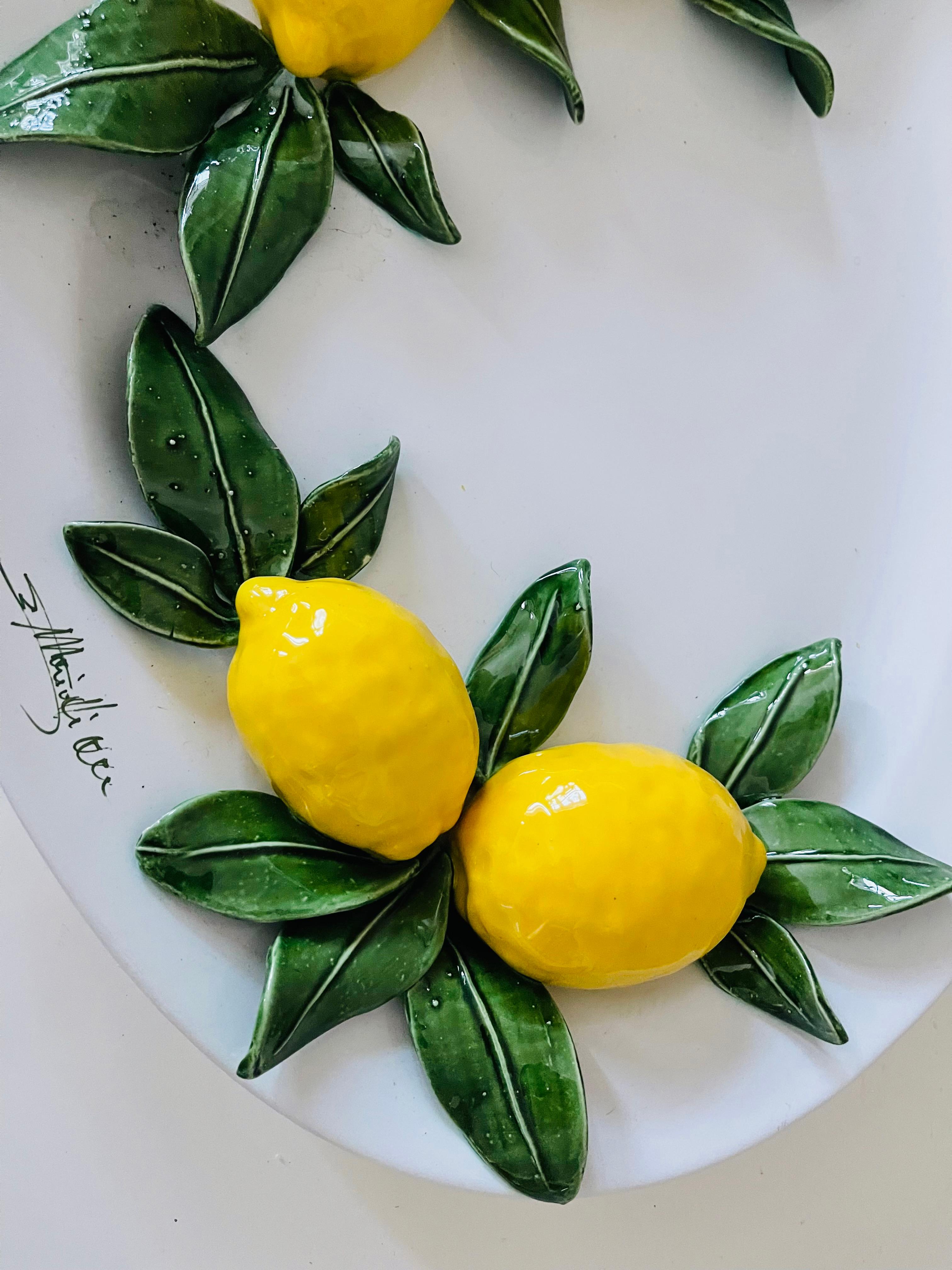 Late 20th Century Italian  Artisan Lemon Platter Florence Signed For Sale