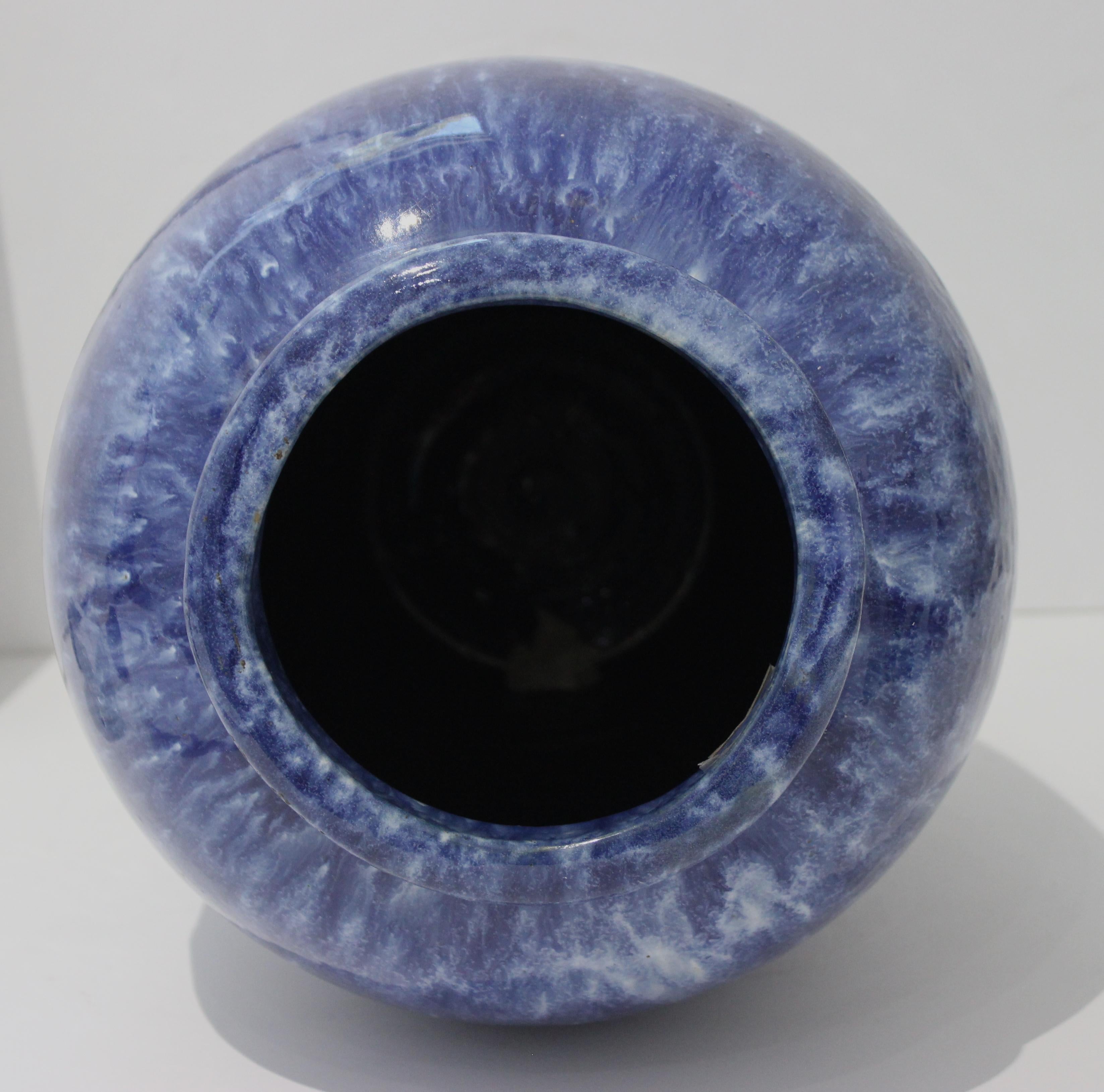 Italian Artisan Mottled Blue Glazed Urn For Sale 1