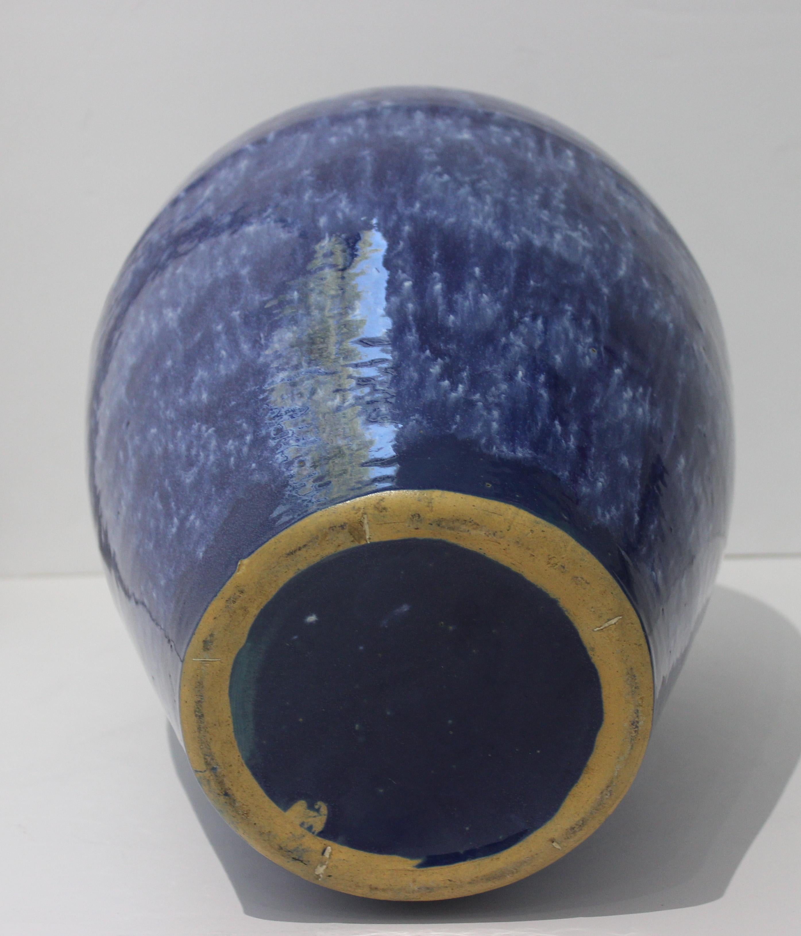 Italian Artisan Mottled Blue Glazed Urn For Sale 2