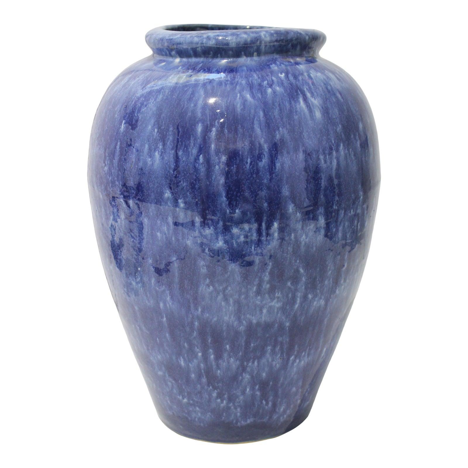 Italian Artisan Mottled Blue Glazed Urn For Sale