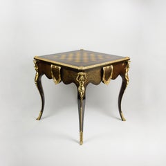 Italian Artisan Reproduction of the 1960s Game Table with 4 Chairs Wood Brass