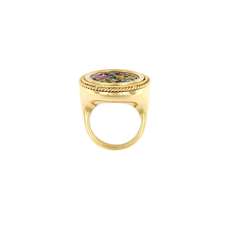 Italian Artisanal Micromosaic Ring in 18K Yellow Gold For Sale at 1stDibs