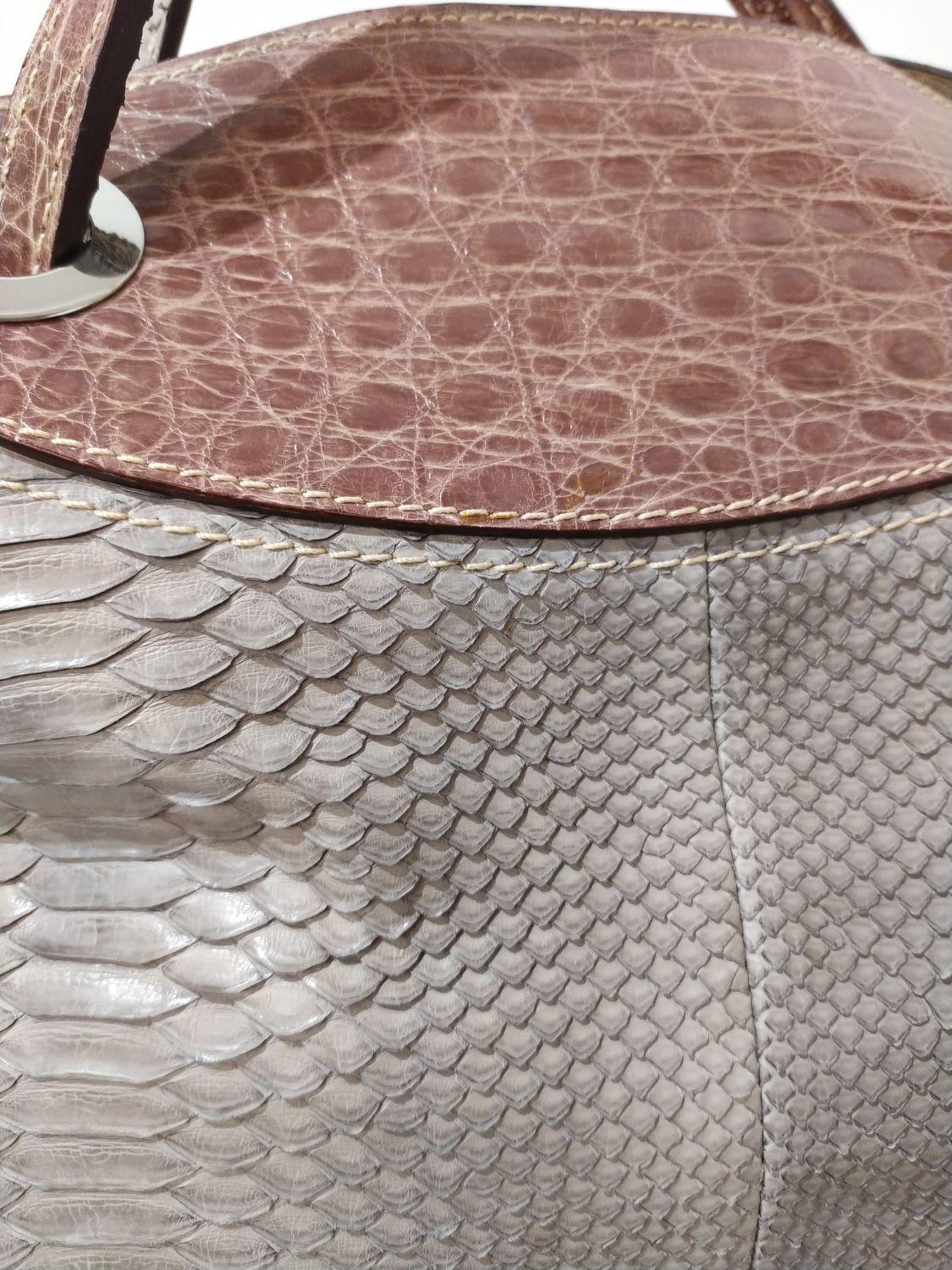 Italienische handwerkliche Tasche aus Python und Krokodil Damen im Angebot