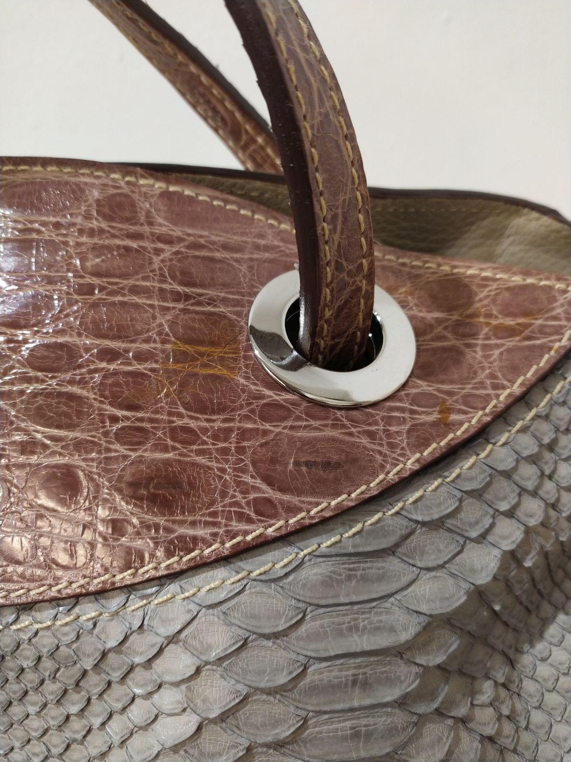 Italian Artisanal Python and Crocodile Bag For Sale 3