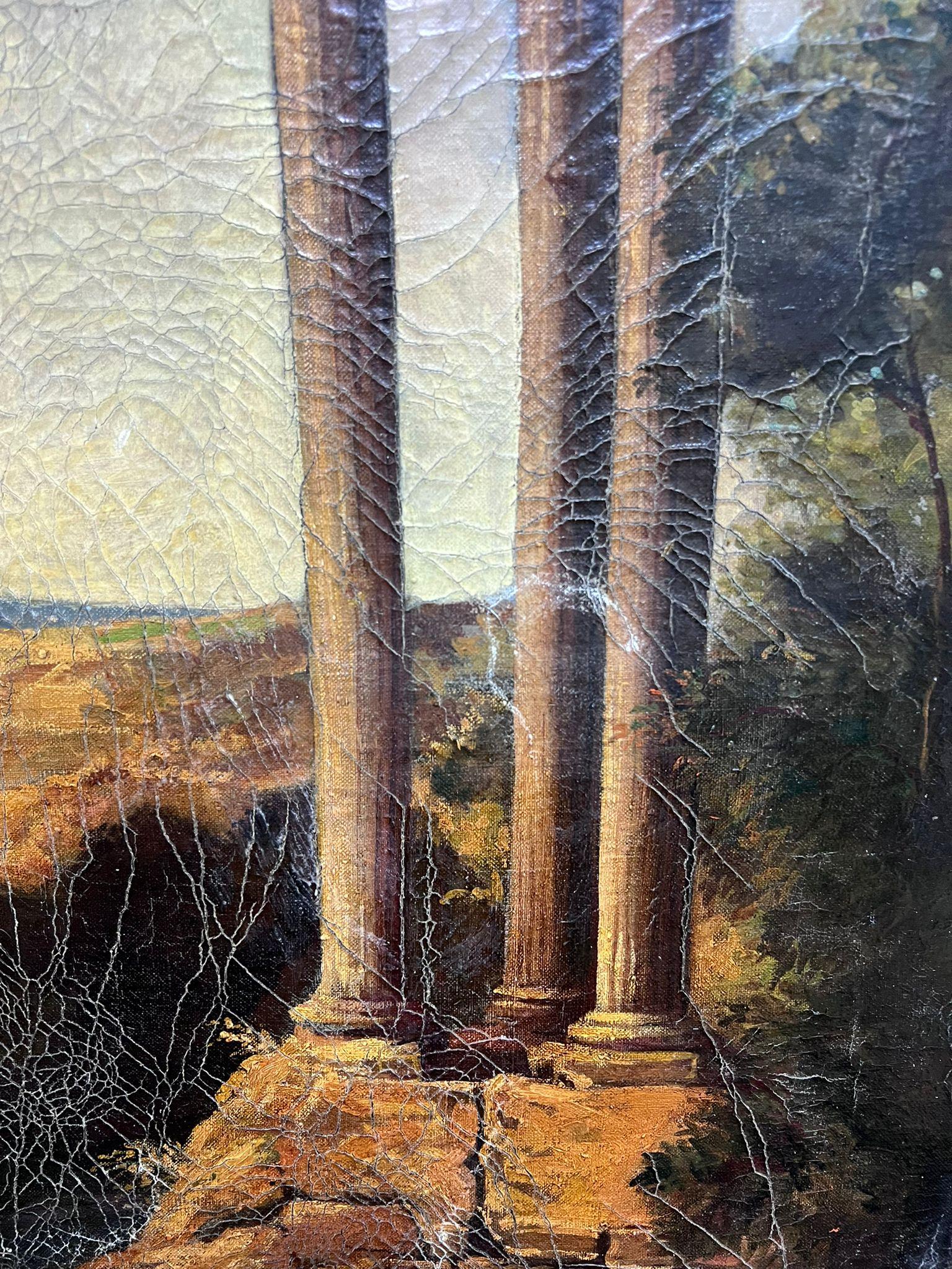 Gran Cuadro Italiano Antiguo Figura Paisaje Romántico Arquitectura Clásica - Painting de Italian artist