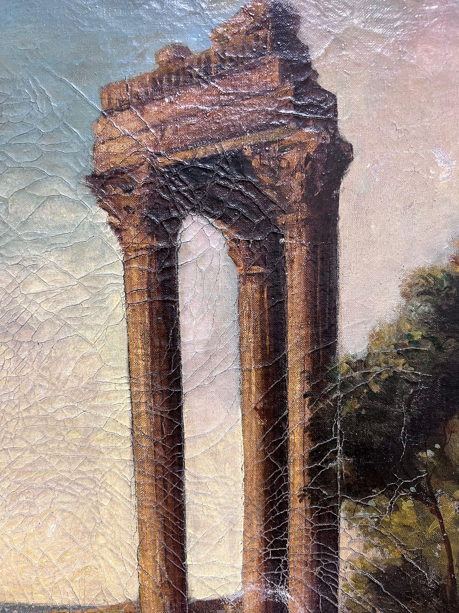 Gran Cuadro Italiano Antiguo Figura Paisaje Romántico Arquitectura Clásica - Painting Antiguos maestros de Italian artist