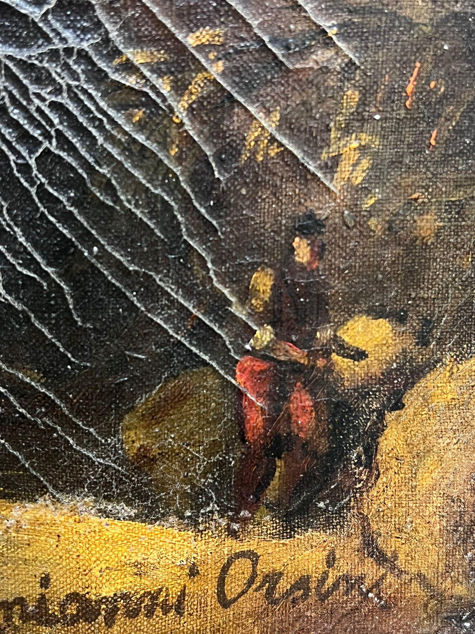 Gran Cuadro Italiano Antiguo Figura Paisaje Romántico Arquitectura Clásica 3