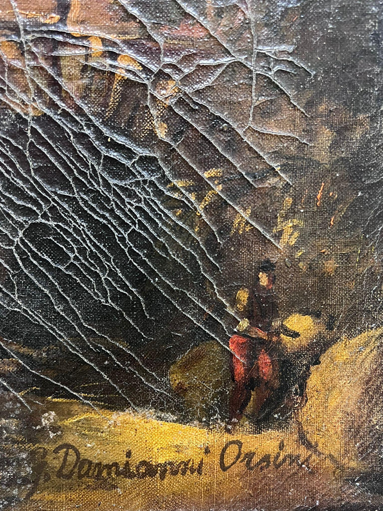 Gran Cuadro Italiano Antiguo Figura Paisaje Romántico Arquitectura Clásica 4
