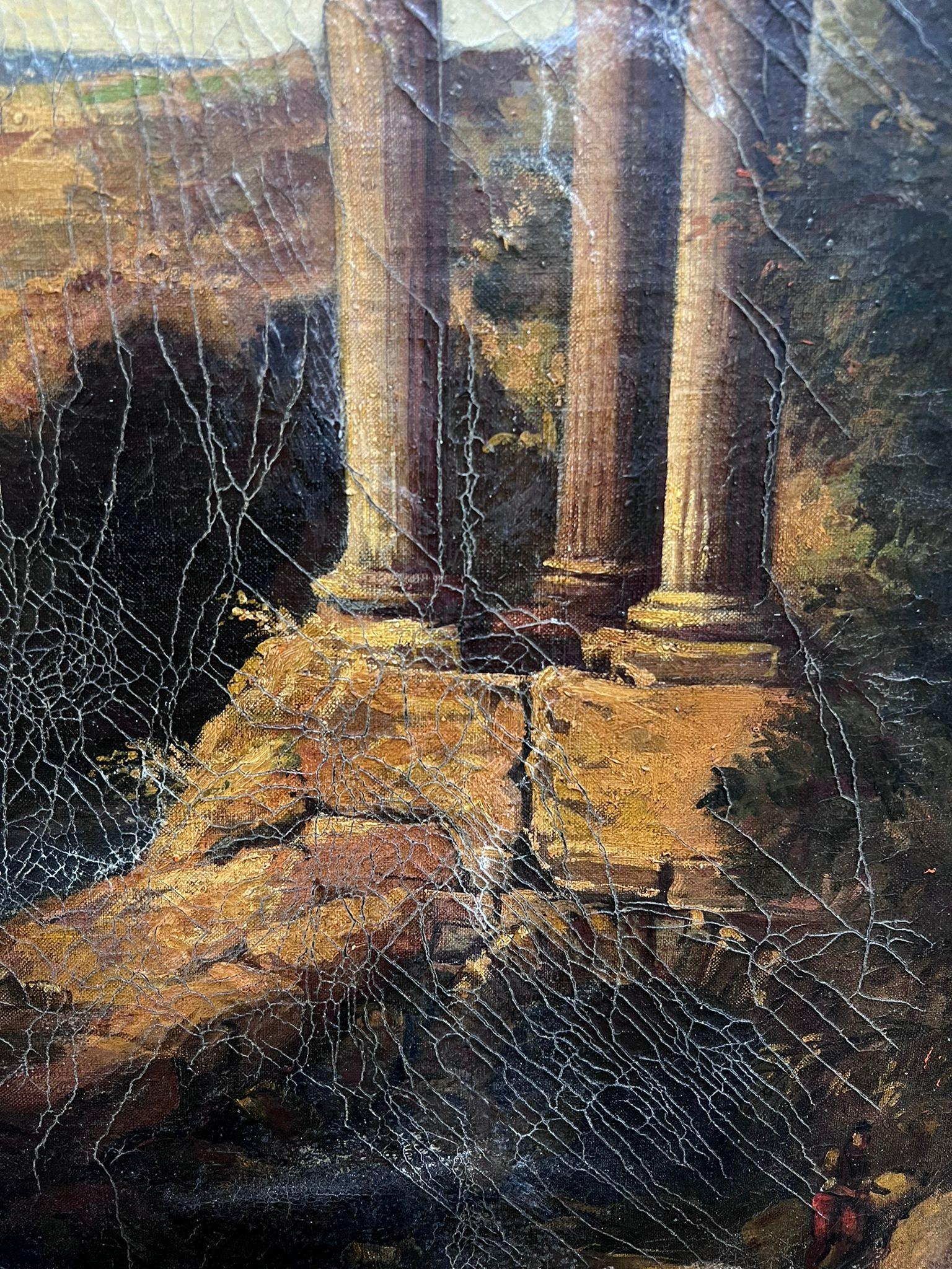 Gran Cuadro Italiano Antiguo Figura Paisaje Romántico Arquitectura Clásica 5