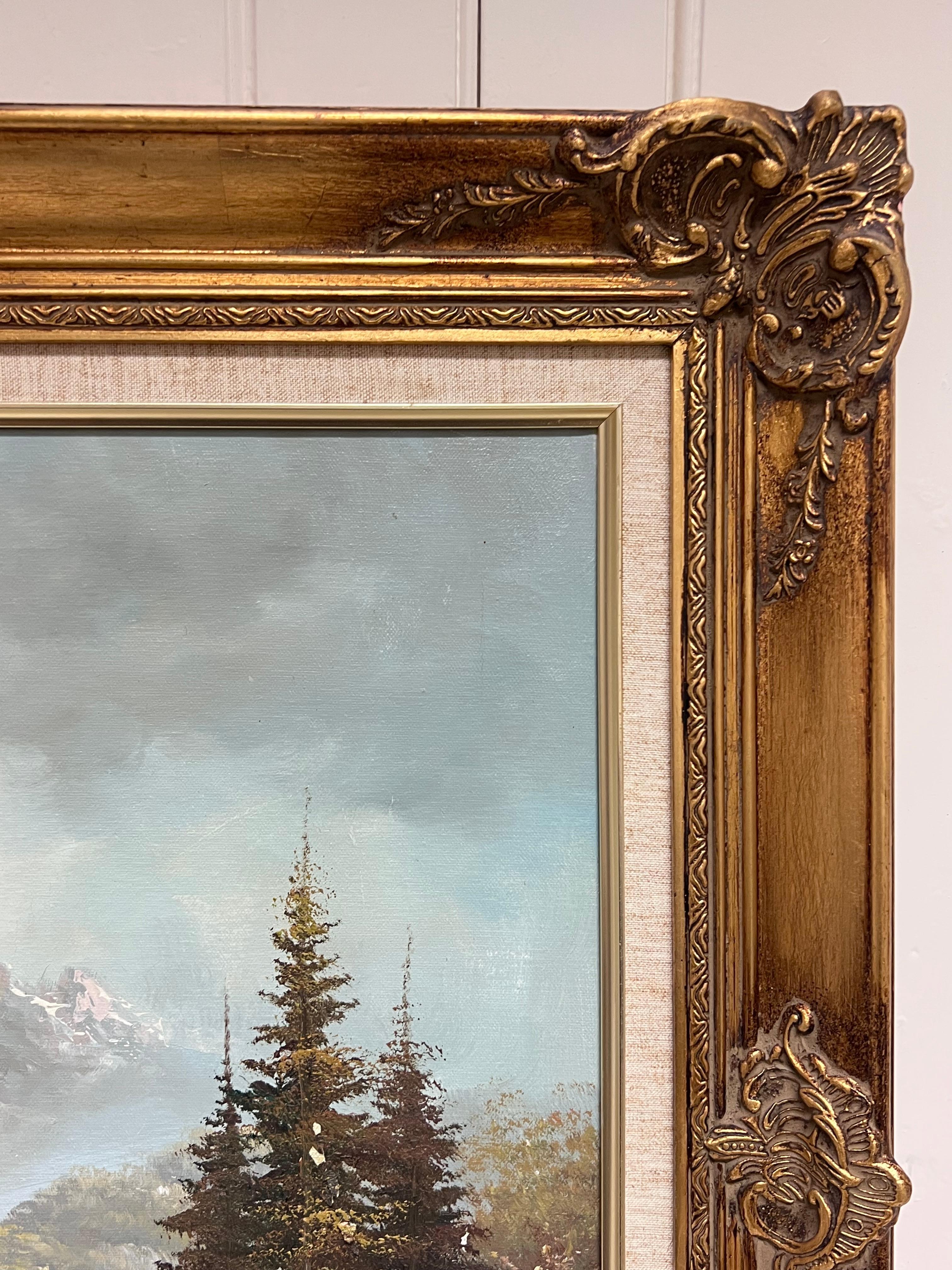 Große italienische alpine Bergszene schneebedeckte Berge signiert Ölgemälde im Angebot 5