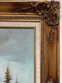 Gran escena alpina italiana Montañas nevadas Pintura al óleo firmada