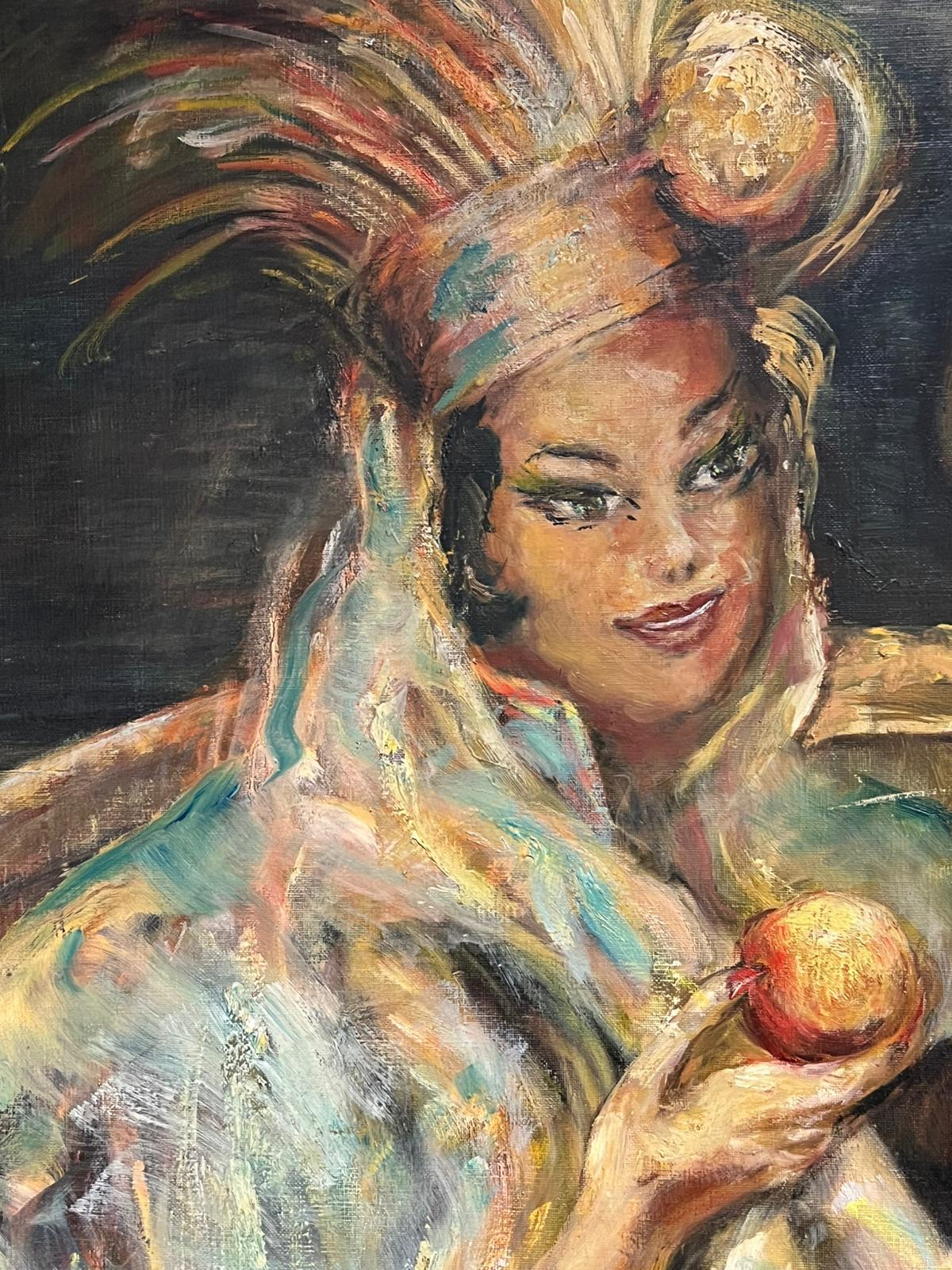 Dos damas venecianas vestidas de carnaval Enorme pintura al óleo firmada Mediados del siglo XX en venta 2