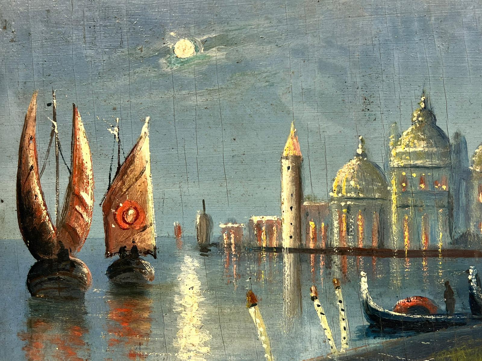 Venice at Night, signed mid century oil painting  1