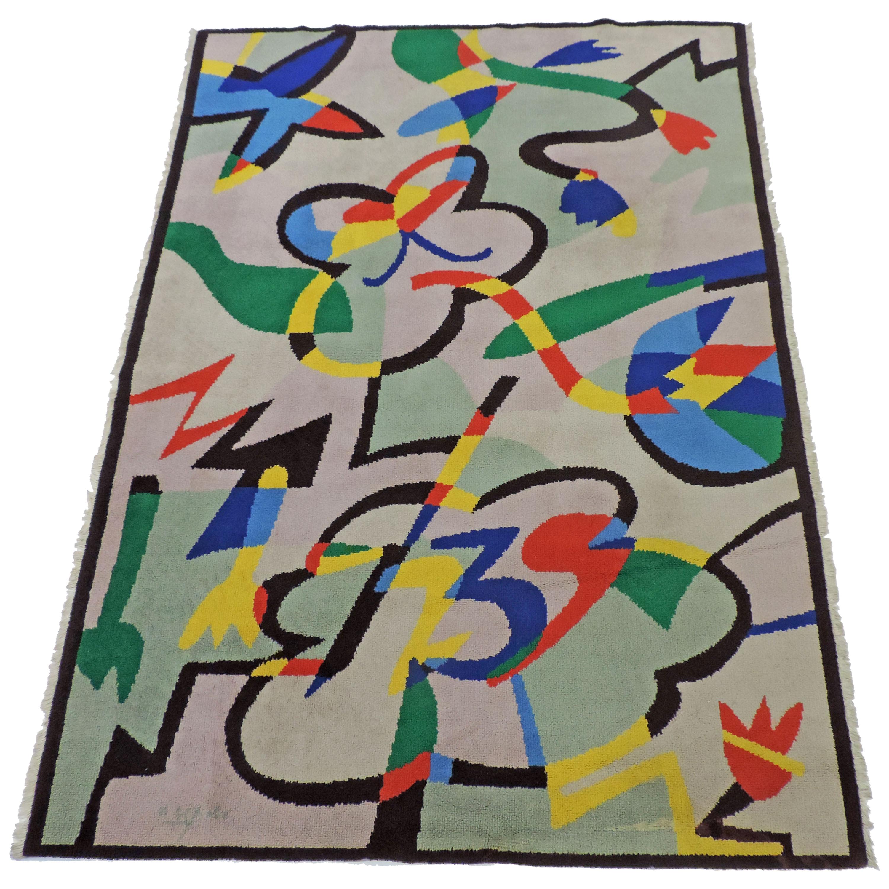 Italian Artist Ugo Nespolo Early Rug, Italy, 1970s For Sale