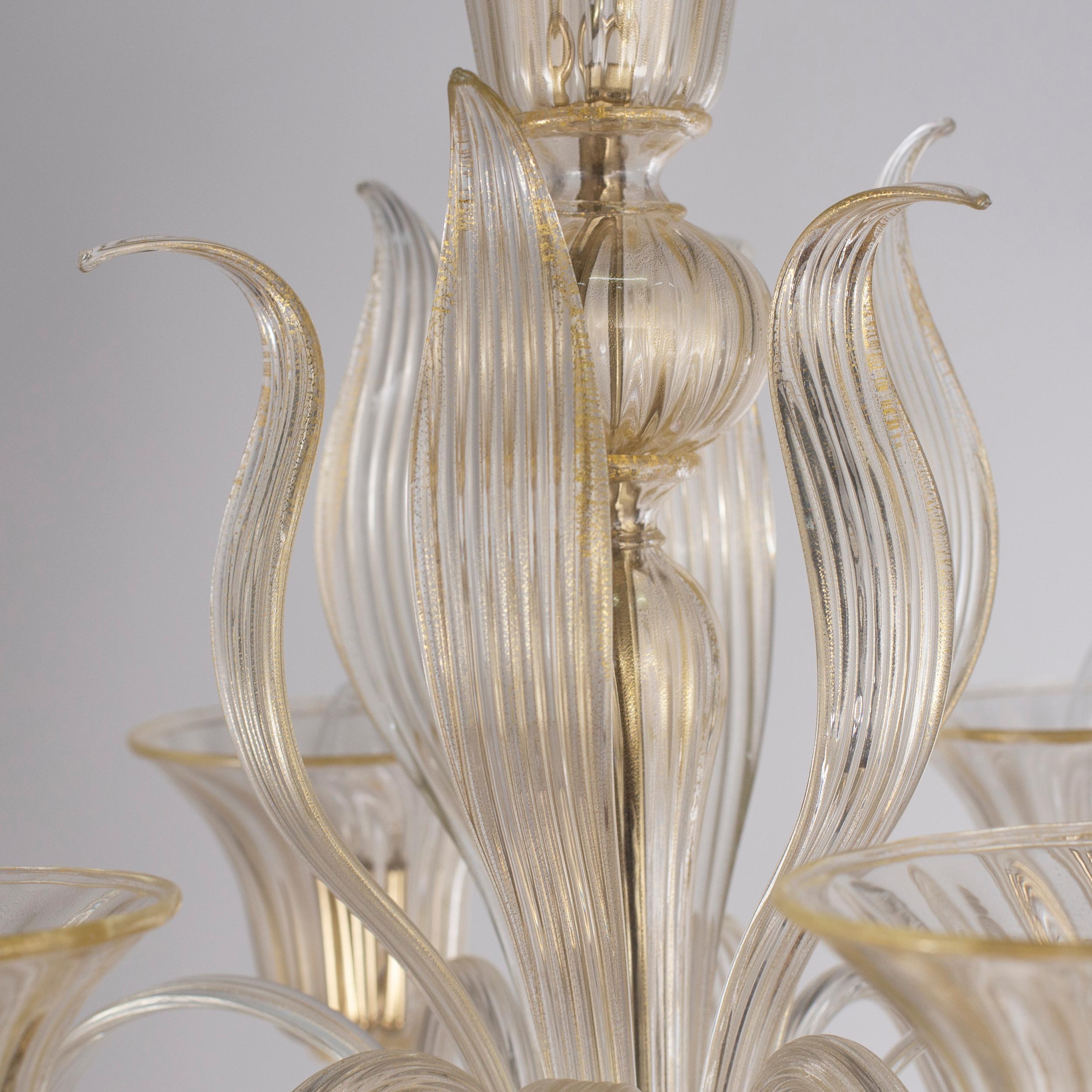 Lampadario artistico italiano a 6 bracci Fluage fatto a mano in vetro di Murano oro Multiforme in vendita 4