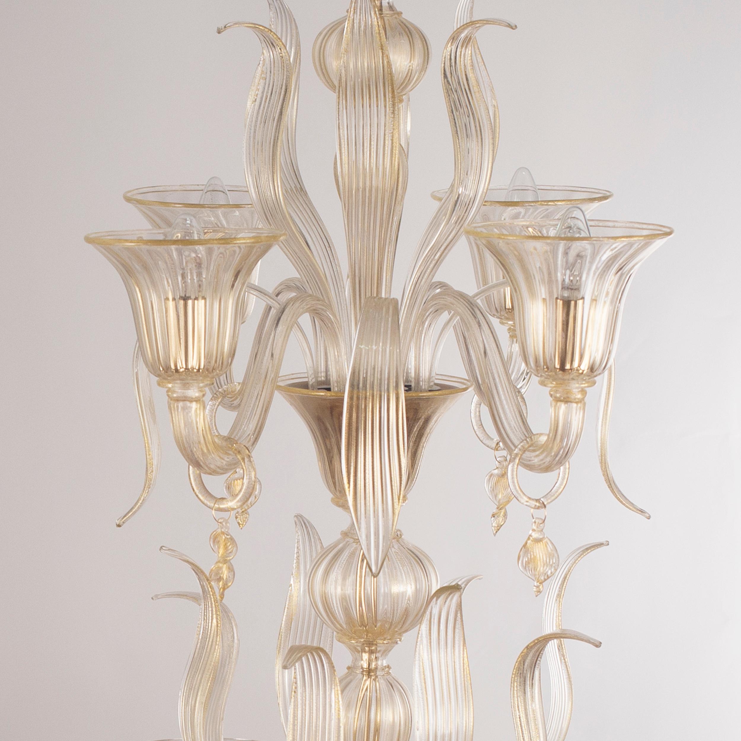 Lampadario artistico italiano a 6 bracci Fluage fatto a mano in vetro di Murano oro Multiforme in vendita 1